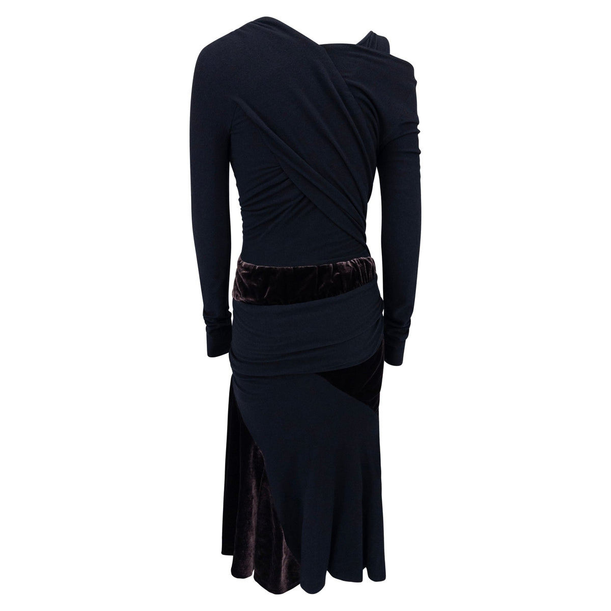 F/W 2004 Donna Karan Runway Brown Velvet Stretch Wool Long Sleeve Dress - RealList
