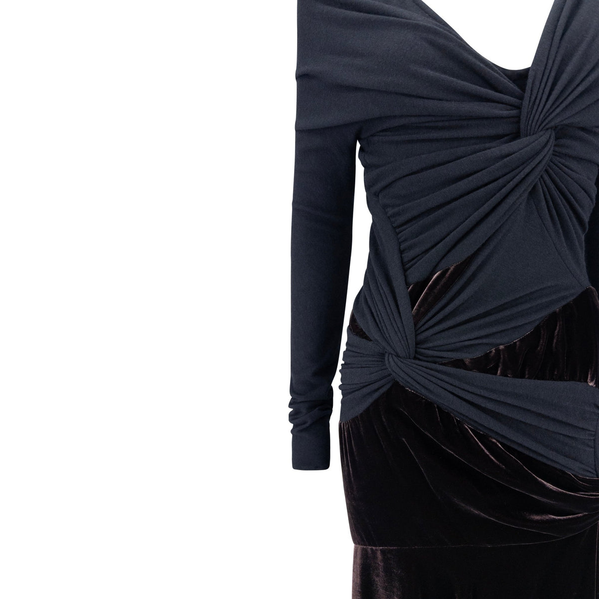 F/W 2004 Donna Karan Runway Brown Velvet Stretch Wool Long Sleeve Dress - RealList
