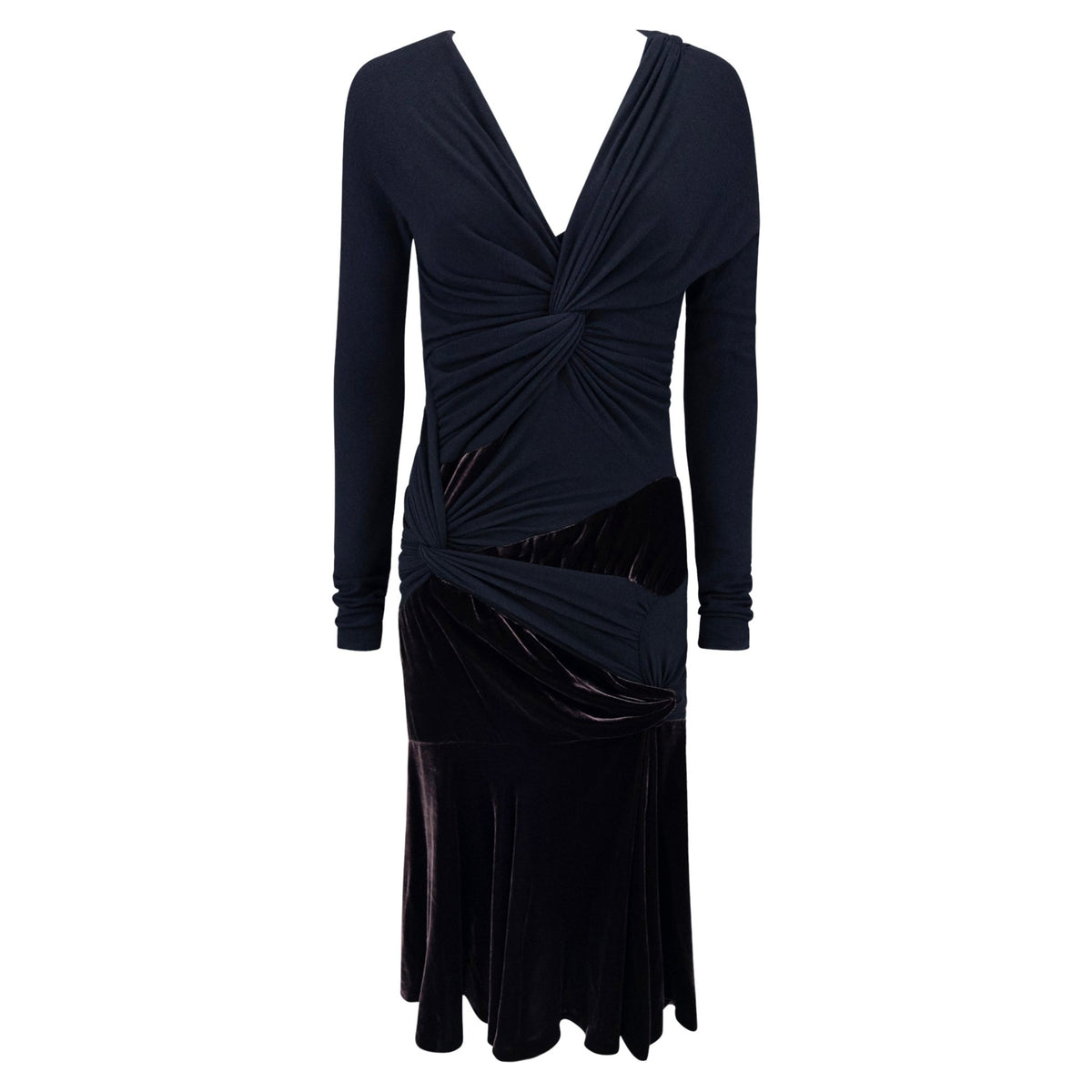 F/W 2004 Donna Karan Runway Brown Velvet Stretch Wool Long Sleeve Dress - RealList