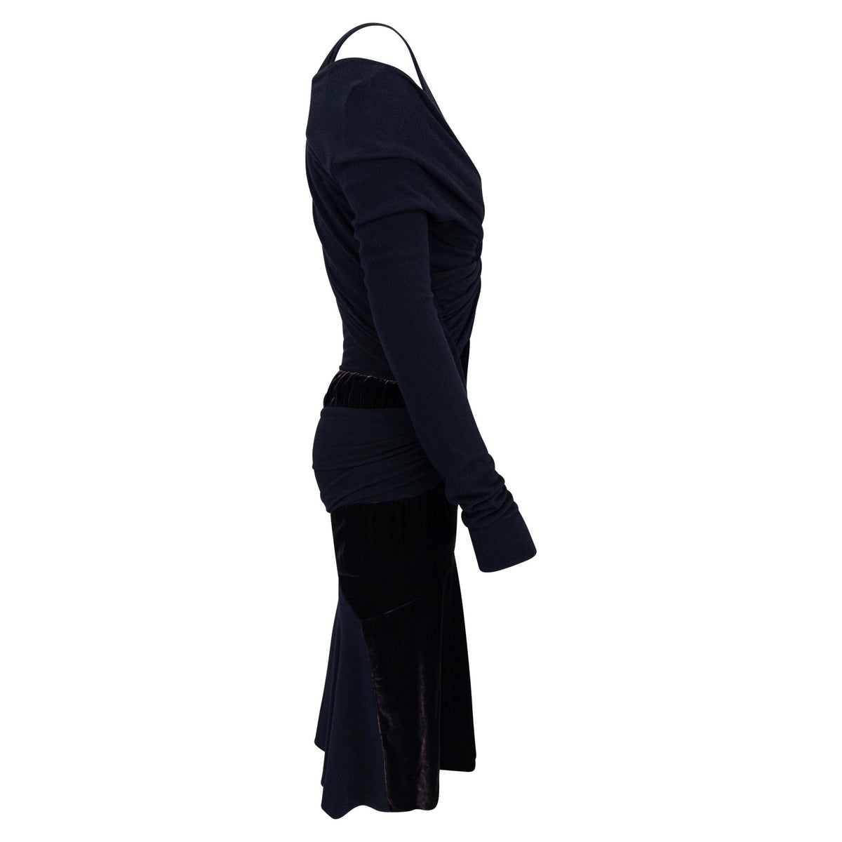 F/W 2004 Donna Karan Runway Brown Velvet Stretch Wool Long Sleeve Dress - RealList