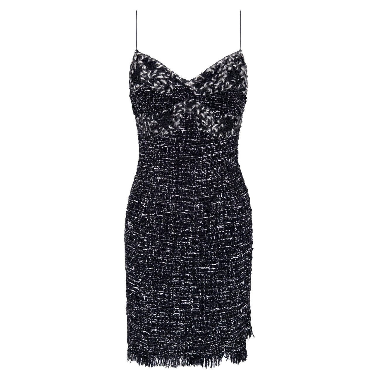 F/W 2004 Emanuel Ungaro Black White Distressed Tweed Mini Dress - RealList