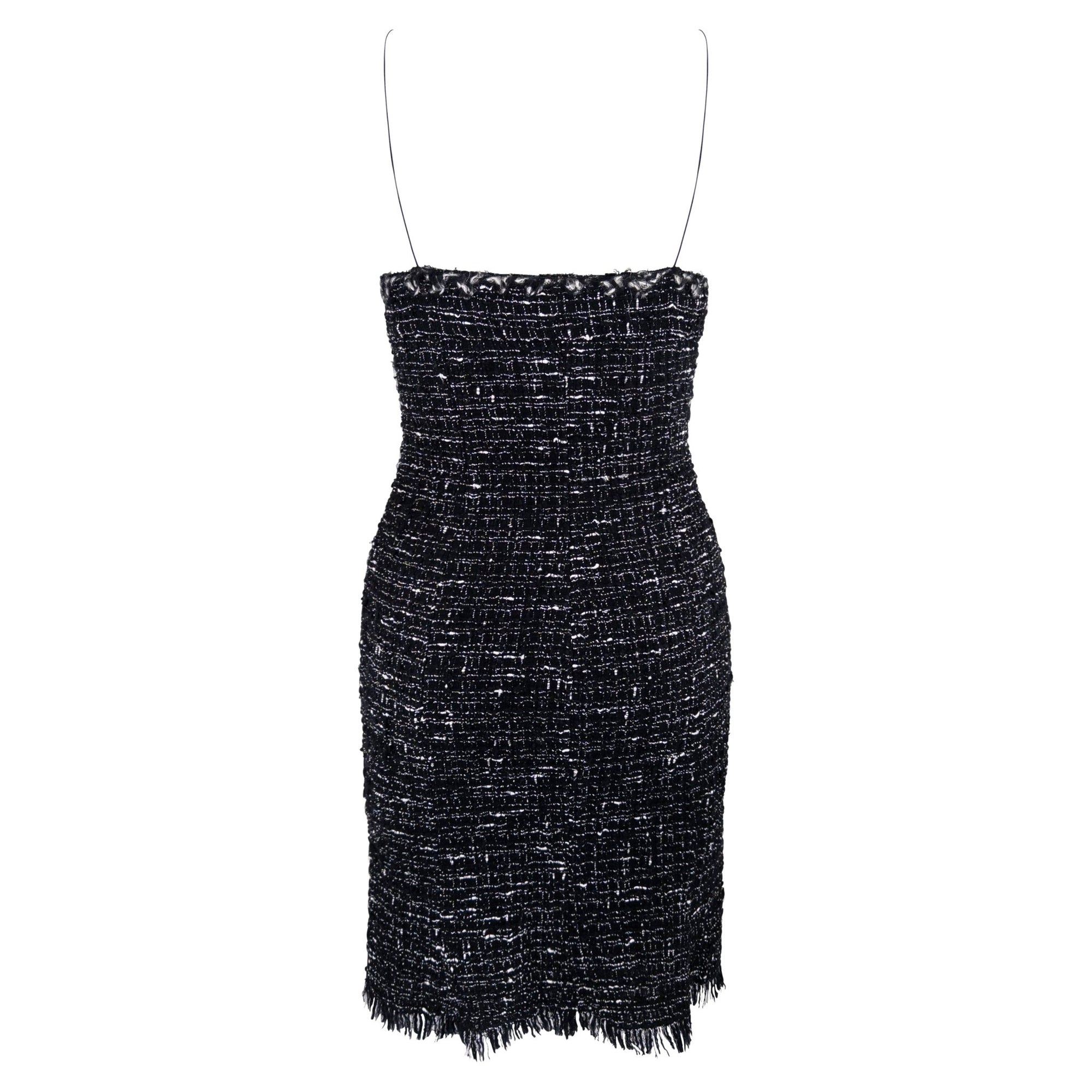 F/W 2004 Emanuel Ungaro Black White Distressed Tweed Mini Dress - RealList