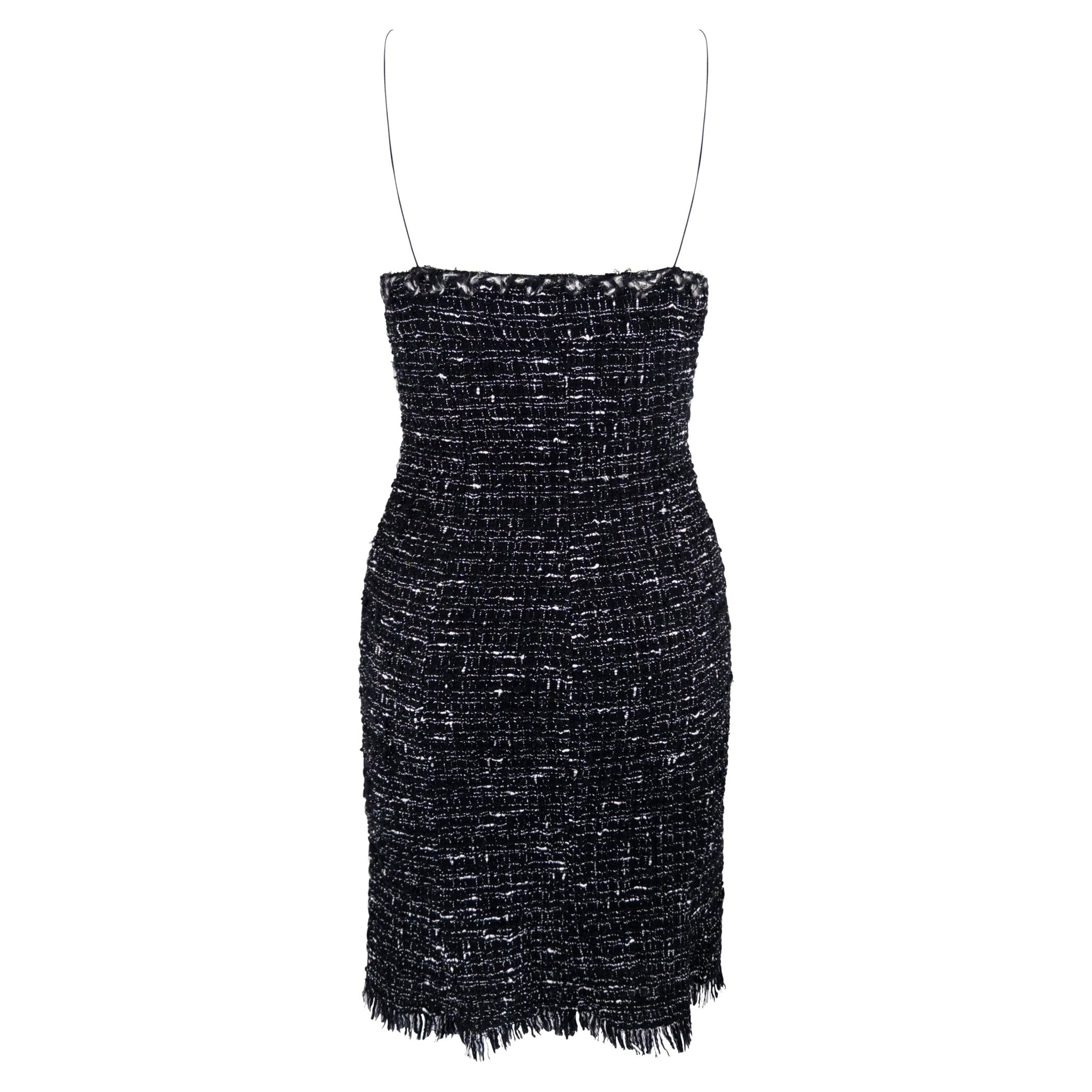 F/W 2004 Emanuel Ungaro Black White Distressed Tweed Mini Dress - RealList