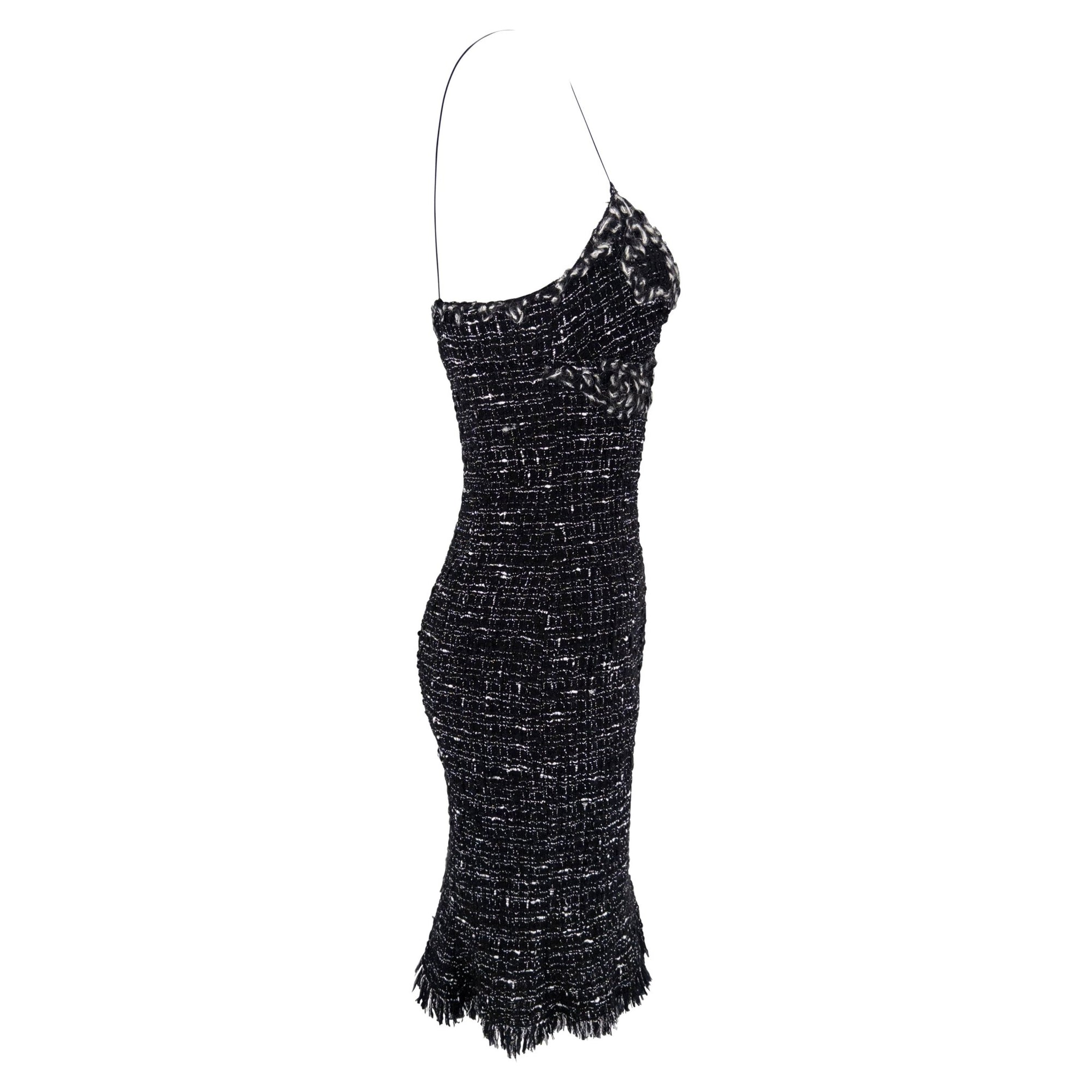 F/W 2004 Emanuel Ungaro Black White Distressed Tweed Mini Dress - RealList