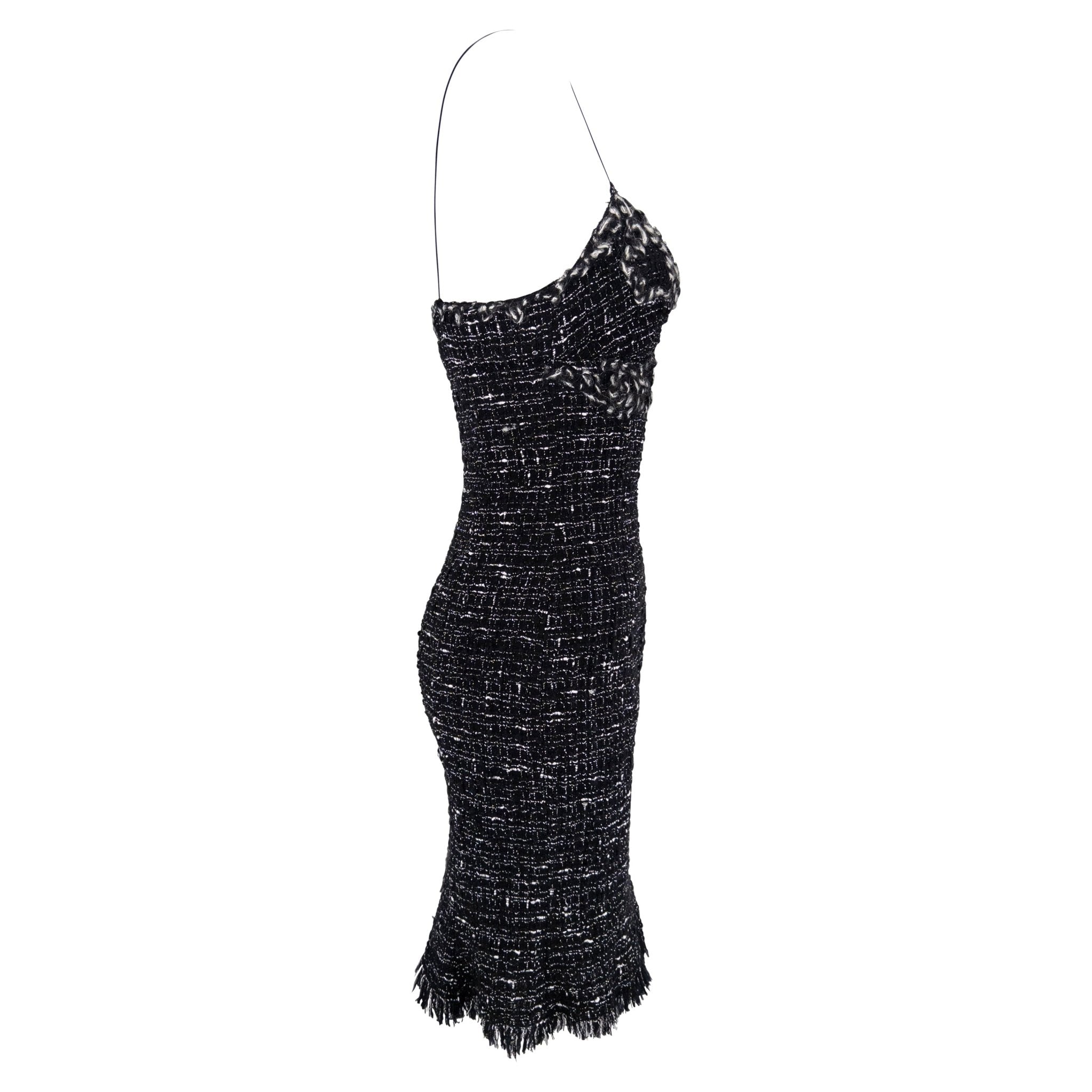 F/W 2004 Emanuel Ungaro Black White Distressed Tweed Mini Dress - RealList