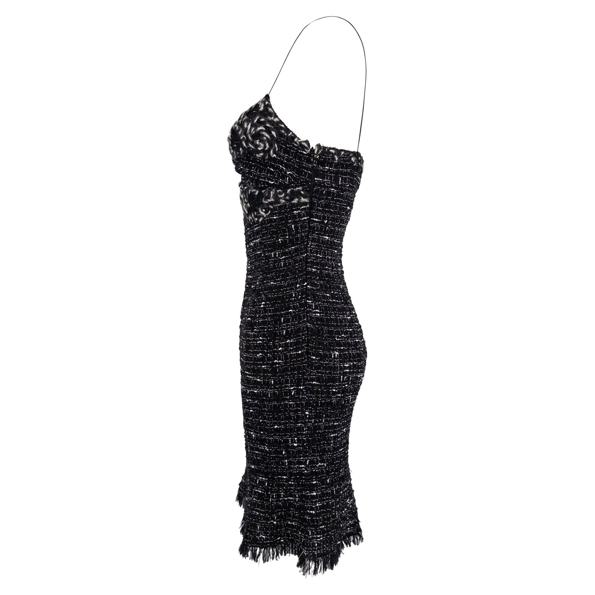 F/W 2004 Emanuel Ungaro Black White Distressed Tweed Mini Dress - RealList