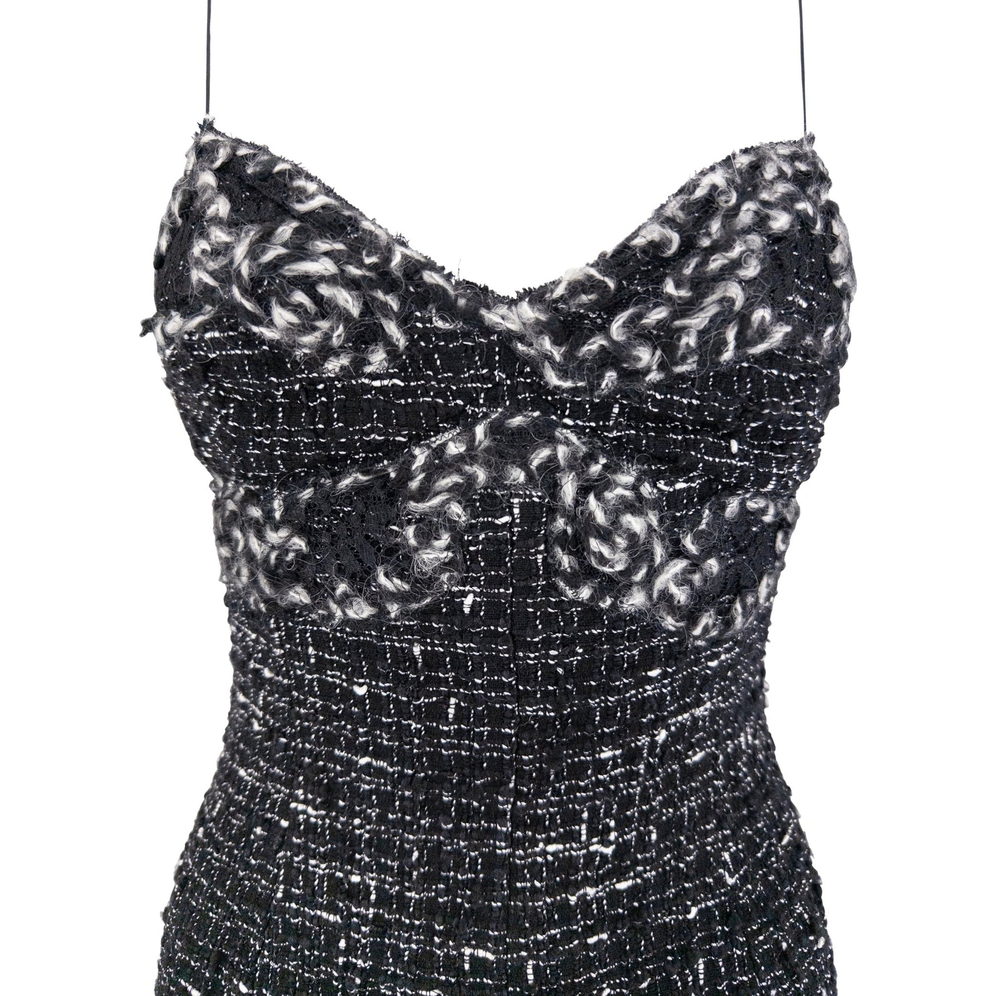 F/W 2004 Emanuel Ungaro Black White Distressed Tweed Mini Dress - RealList