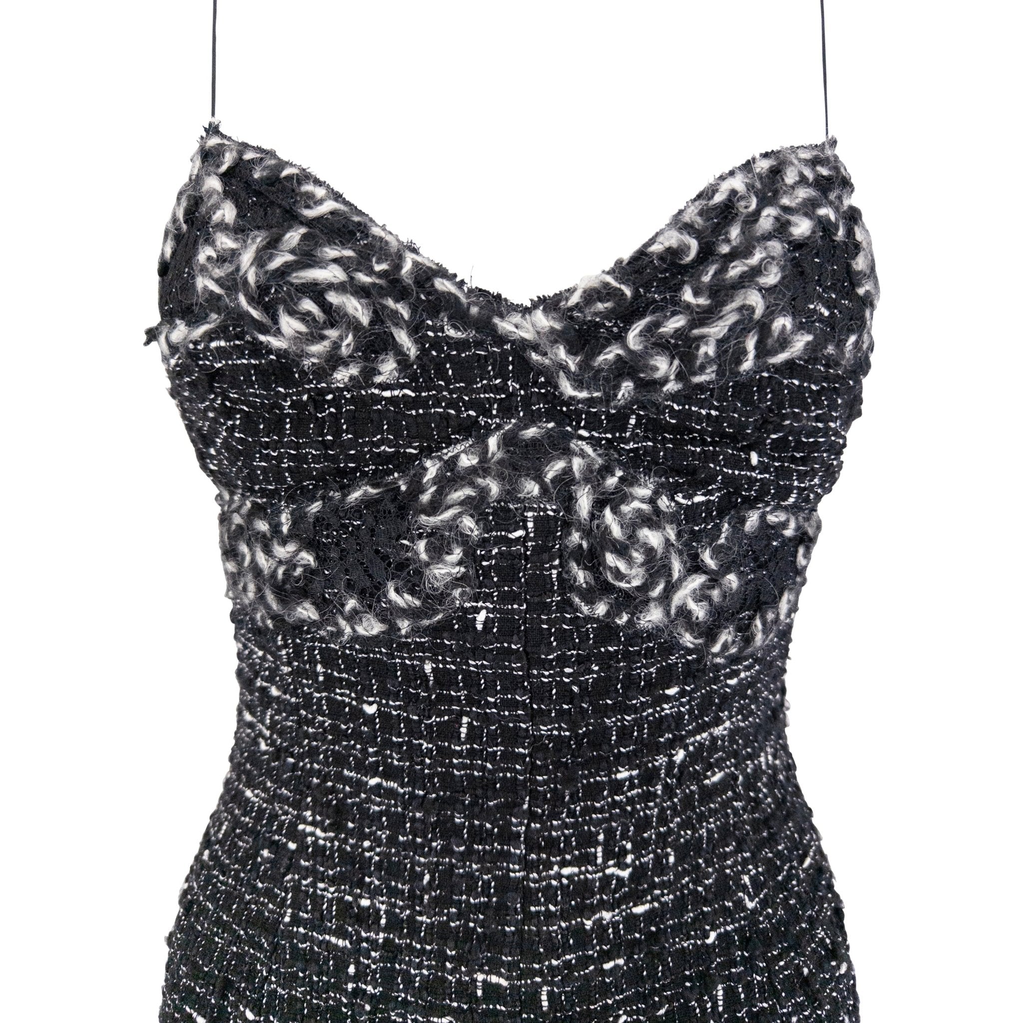 F/W 2004 Emanuel Ungaro Black White Distressed Tweed Mini Dress - RealList