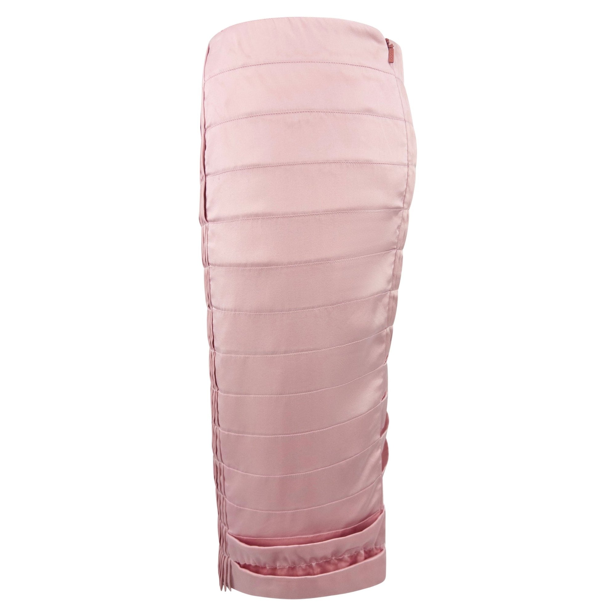 F/W 2004 Gucci by Tom Ford Baby Pink Satin Pleated Pencil Skirt - RealList