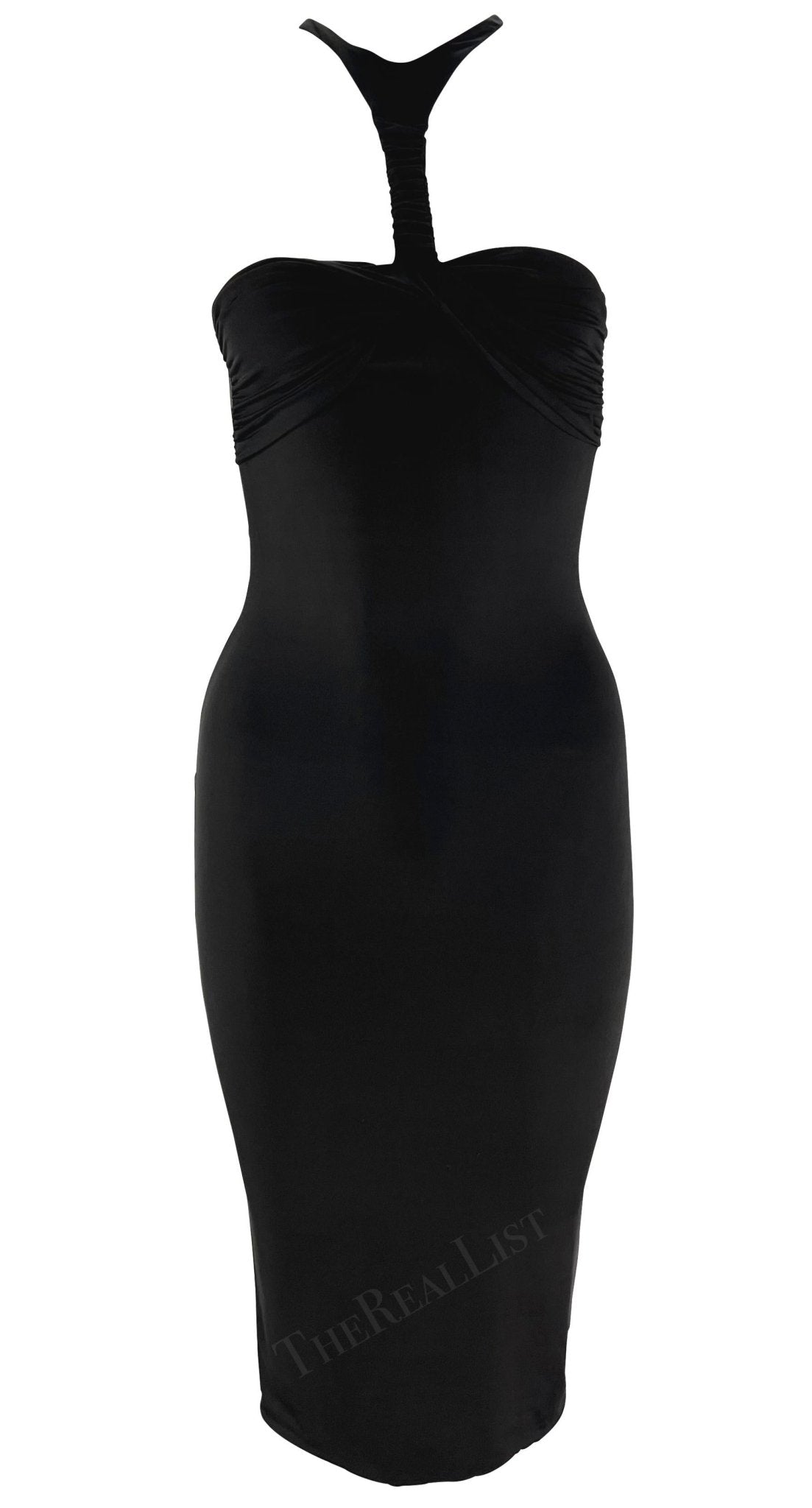 F/W 2004 Gucci by Tom Ford Black Twist Cutout Bodycon Stretch Halter Mini Dress - RealList