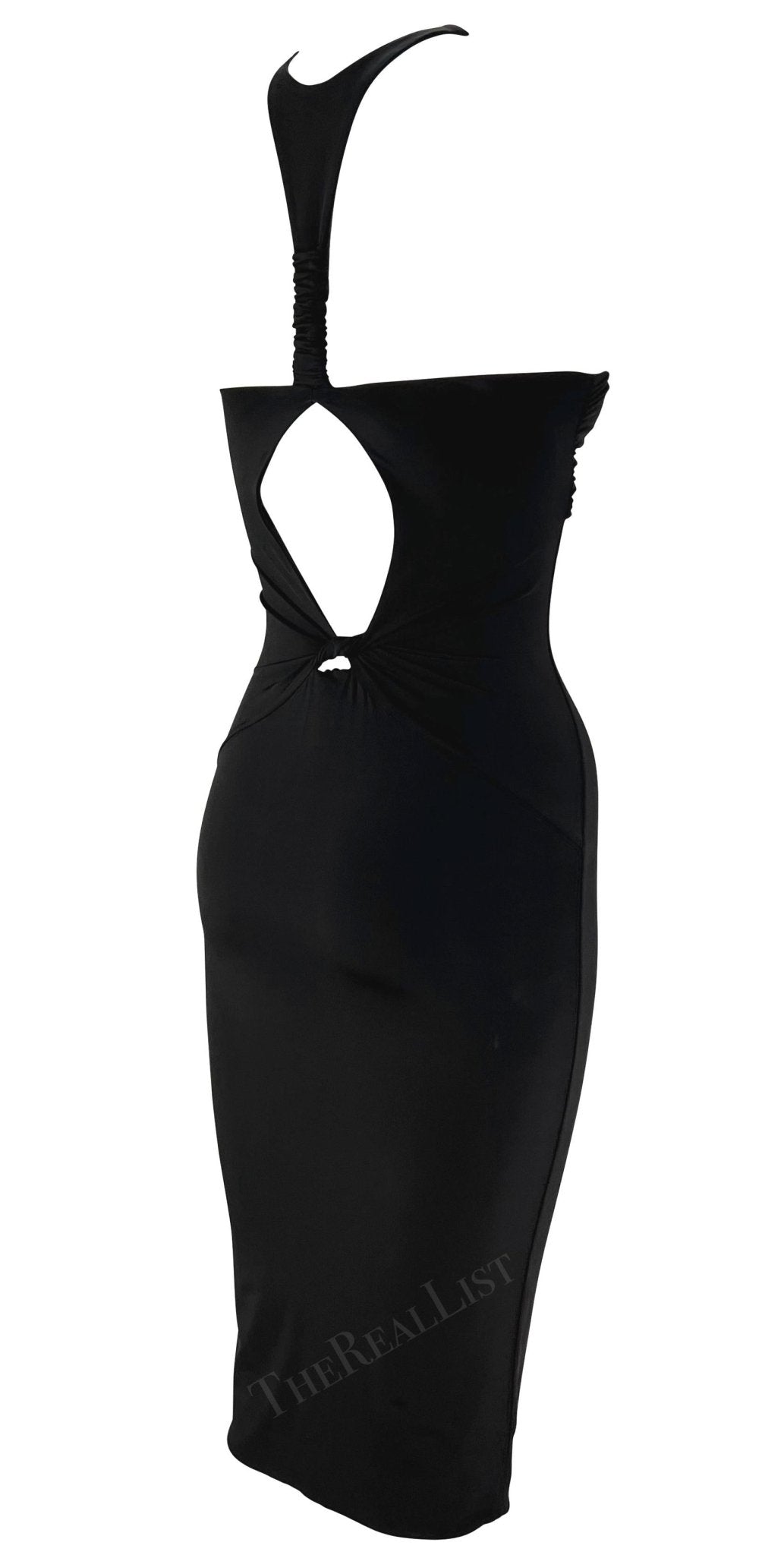 F/W 2004 Gucci by Tom Ford Black Twist Cutout Bodycon Stretch Halter Mini Dress - RealList