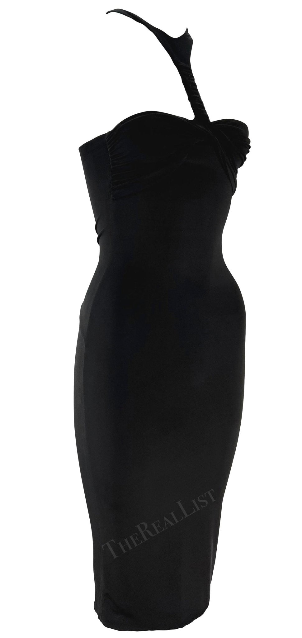 F/W 2004 Gucci by Tom Ford Black Twist Cutout Bodycon Stretch Halter Mini Dress - RealList