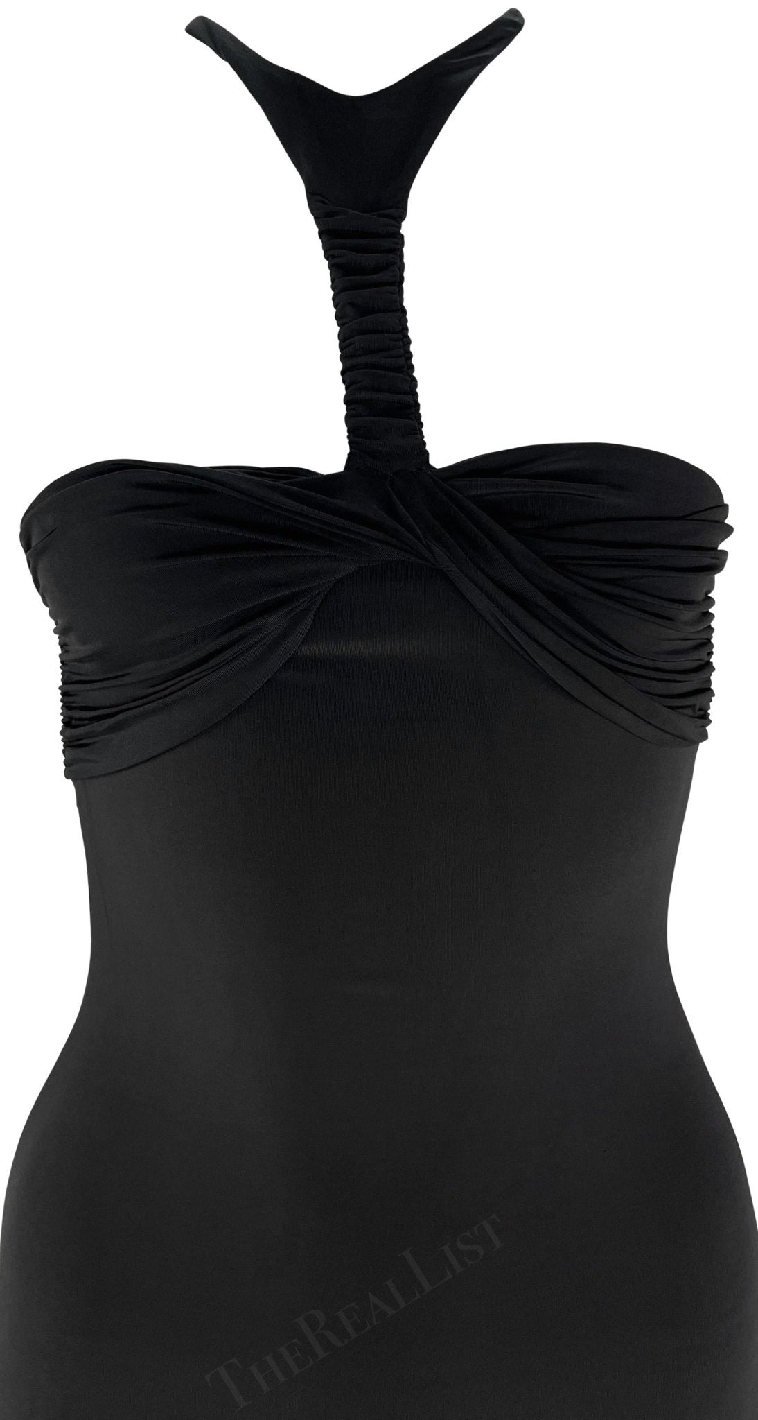 F/W 2004 Gucci by Tom Ford Black Twist Cutout Bodycon Stretch Halter Mini Dress - RealList