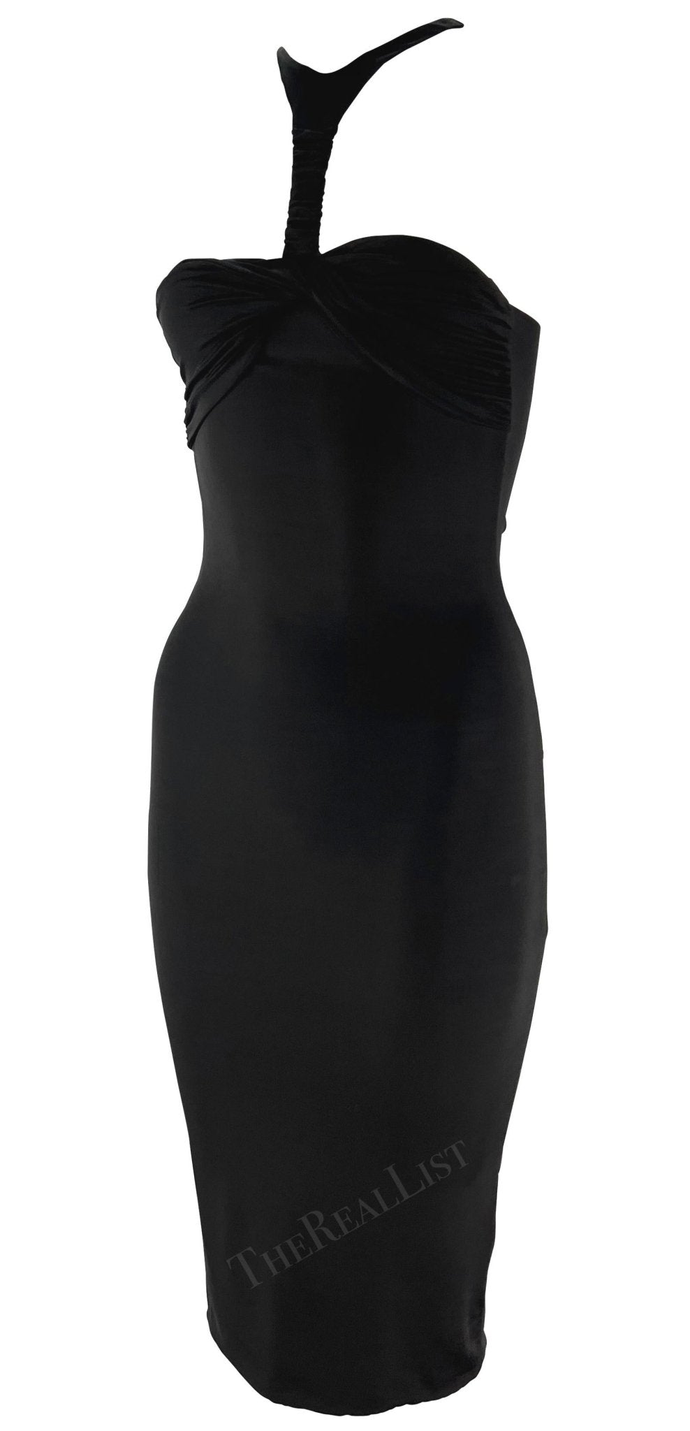 F/W 2004 Gucci by Tom Ford Black Twist Cutout Bodycon Stretch Halter Mini Dress - RealList