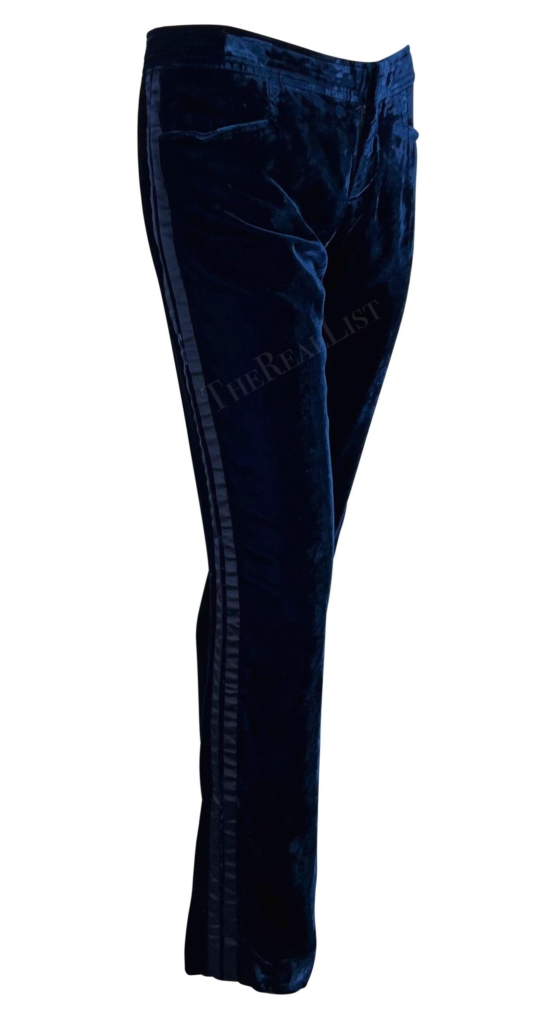 F/W 2004 Gucci by Tom Ford Deep Blue Velvet Satin Trim Tuxedo Pants - RealList