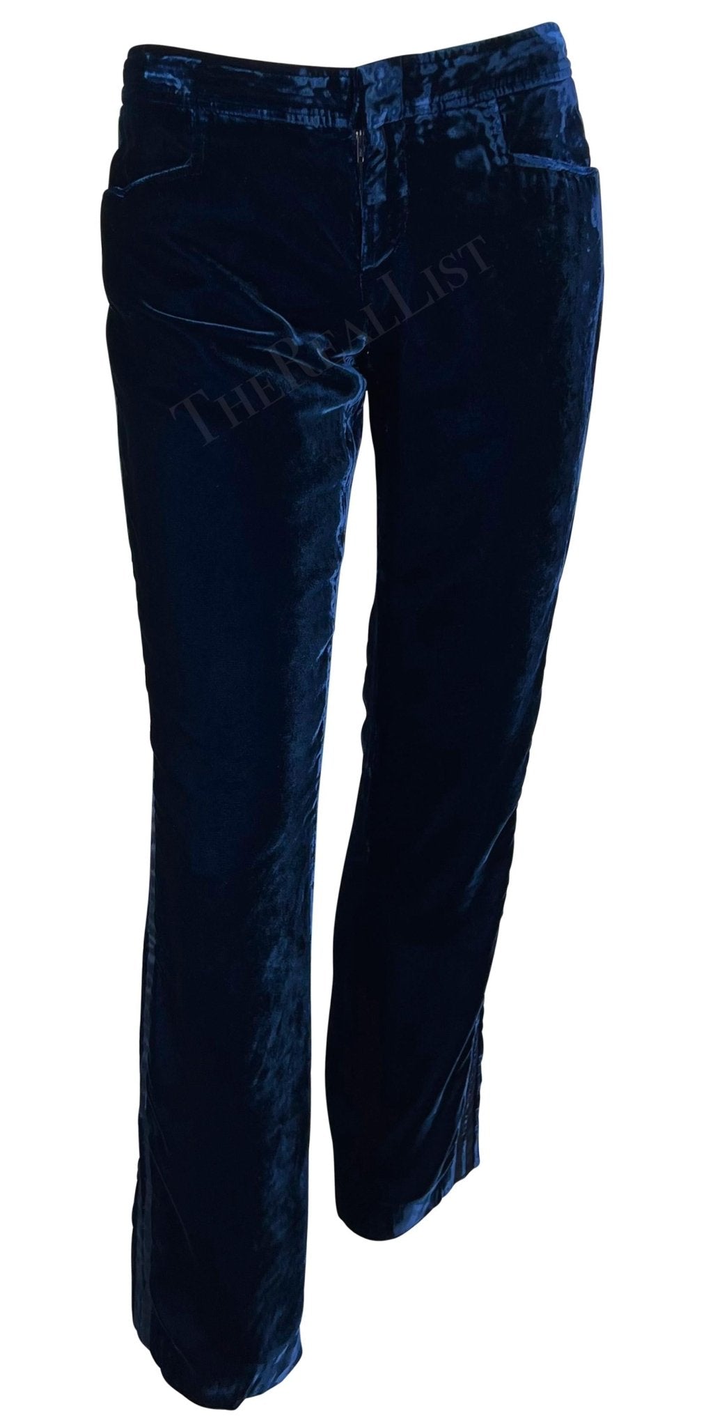 F/W 2004 Gucci by Tom Ford Deep Blue Velvet Satin Trim Tuxedo Pants - RealList