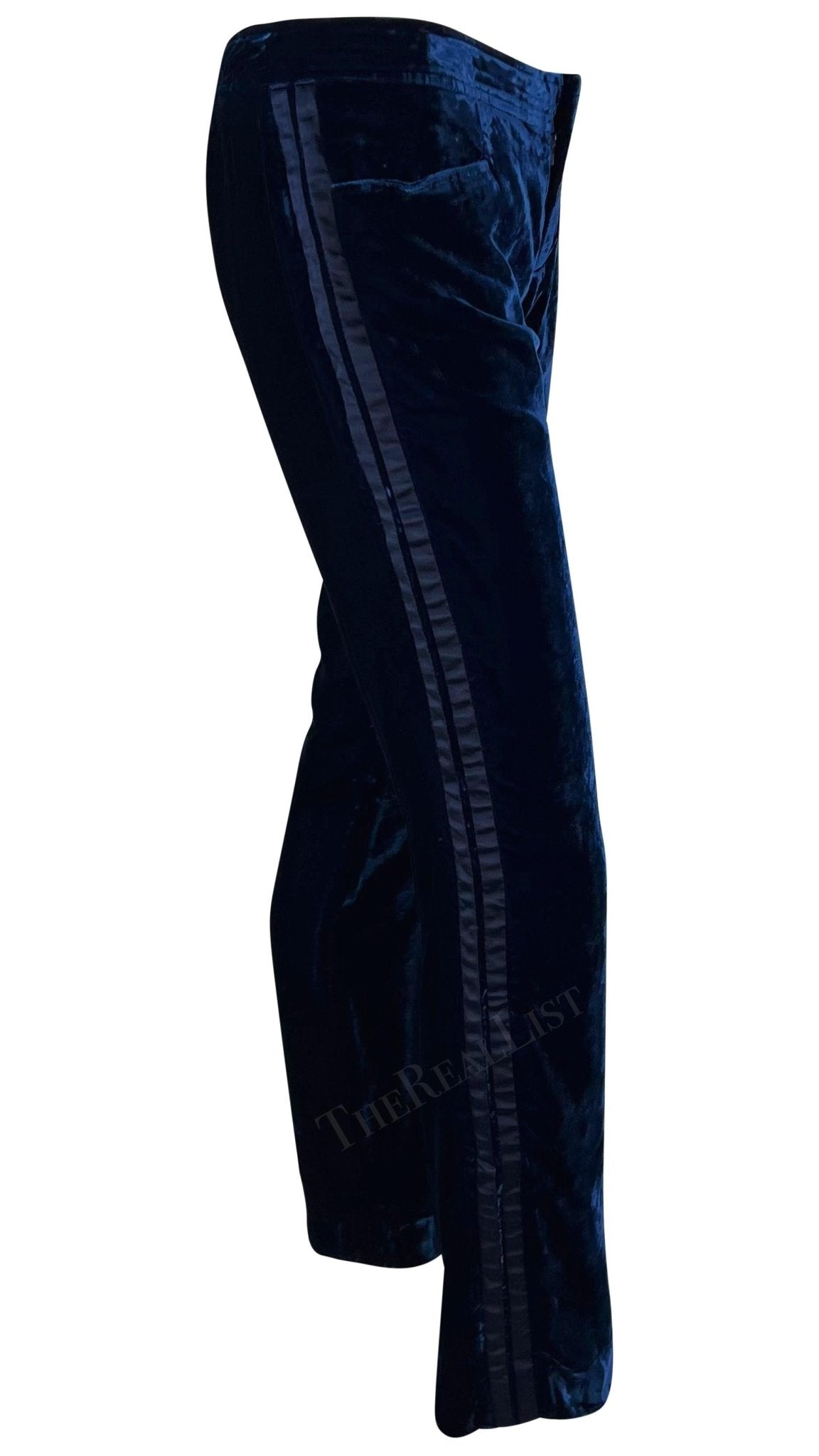 F/W 2004 Gucci by Tom Ford Deep Blue Velvet Satin Trim Tuxedo Pants - RealList