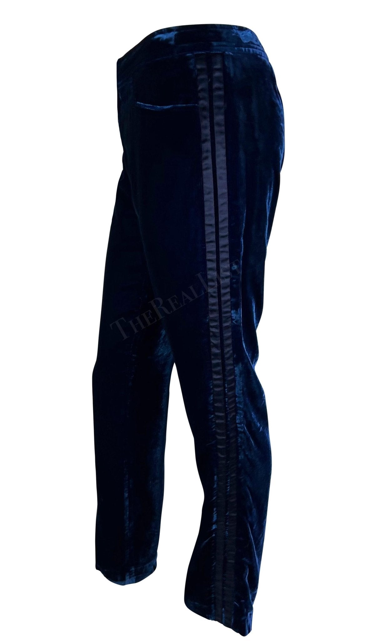 F/W 2004 Gucci by Tom Ford Deep Blue Velvet Satin Trim Tuxedo Pants - RealList