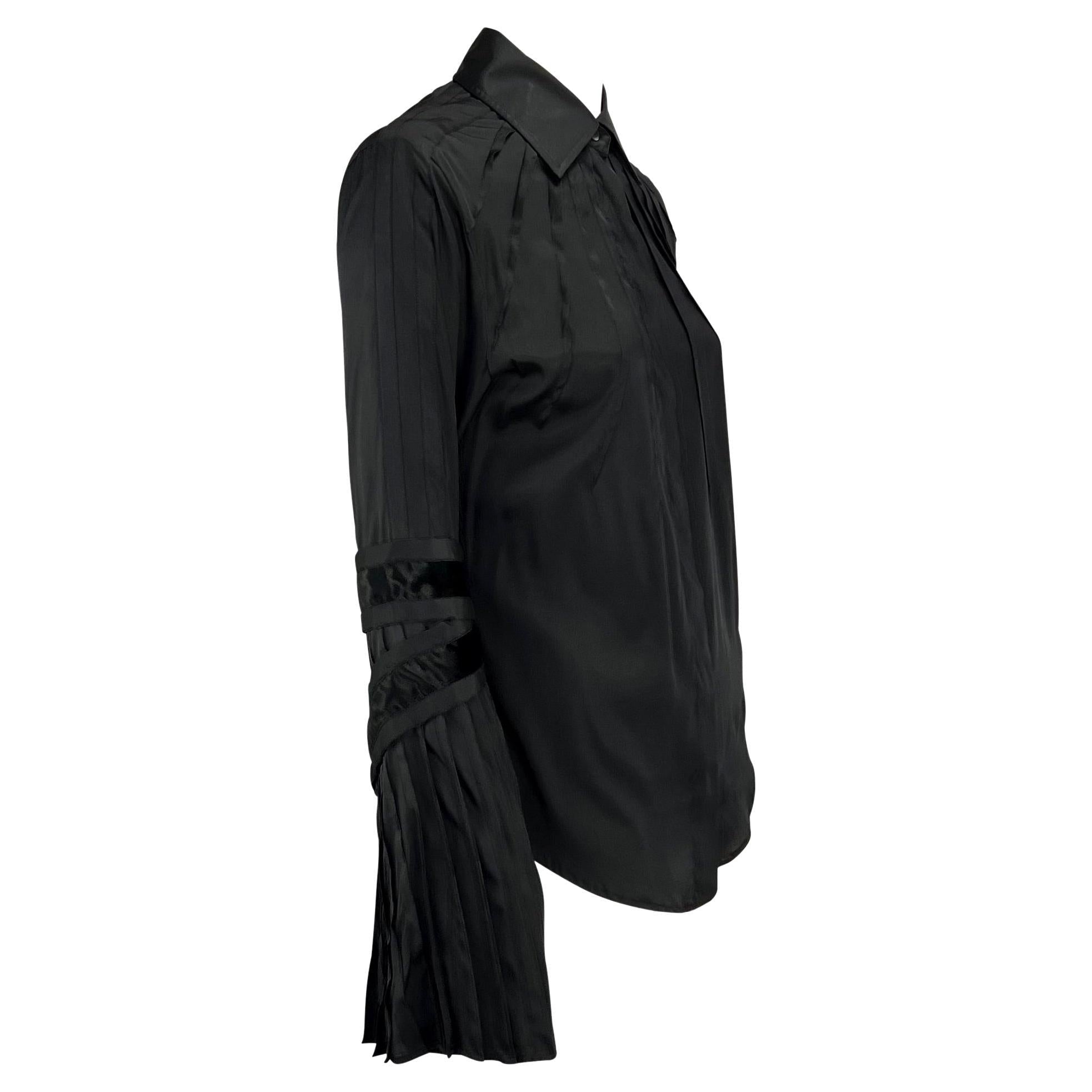 F/W 2004 Gucci by Tom Ford Finale Black Velvet Ribbon Pleated Button Up Top - RealList