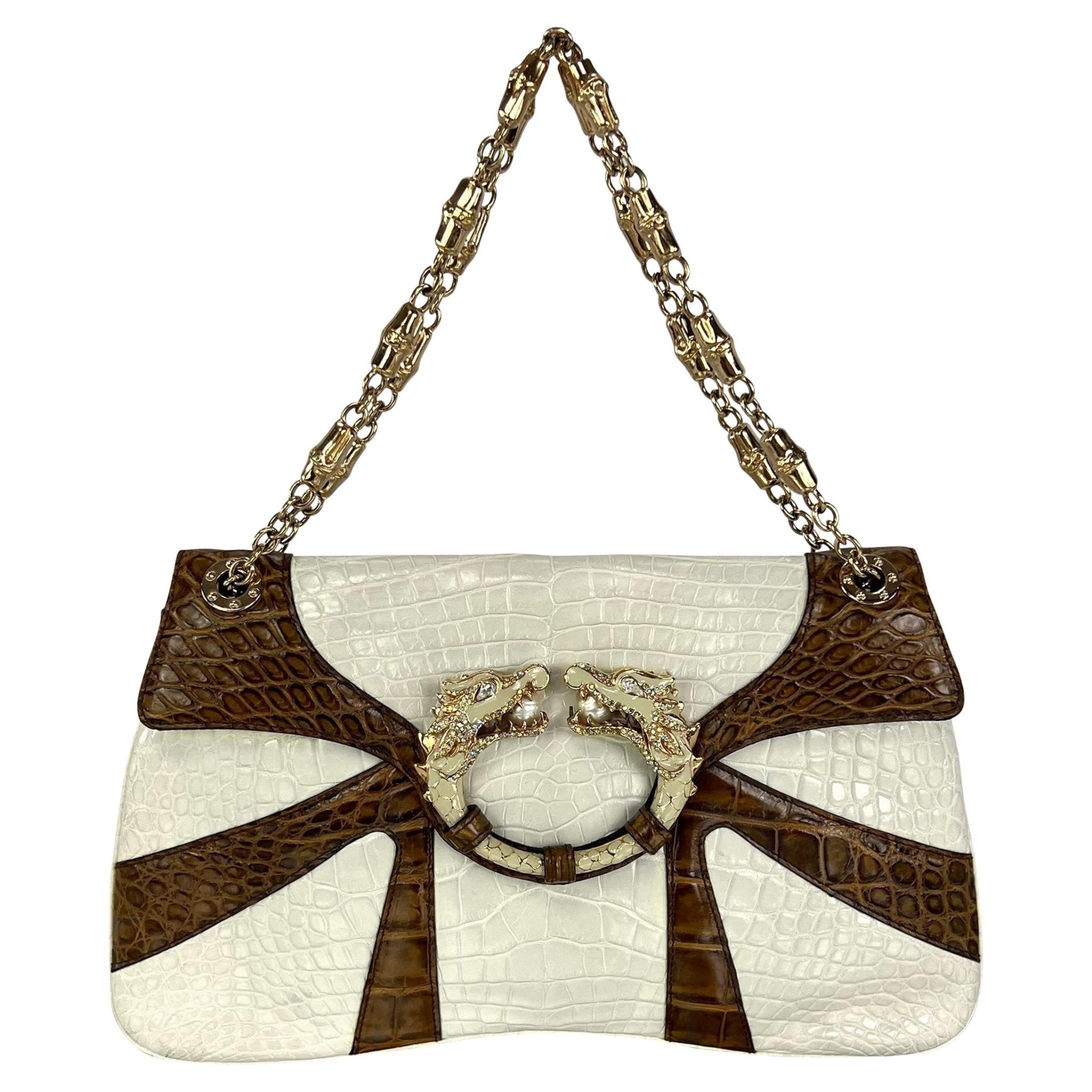 F/W 2004 Gucci by Tom Ford Genuine Crocodile White Two - Tone Dragon Shoulder Bag - RealList