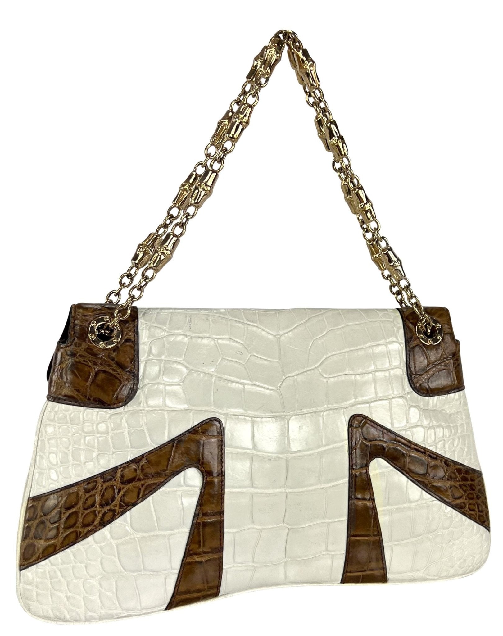F/W 2004 Gucci by Tom Ford Genuine Crocodile White Two - Tone Dragon Shoulder Bag - RealList