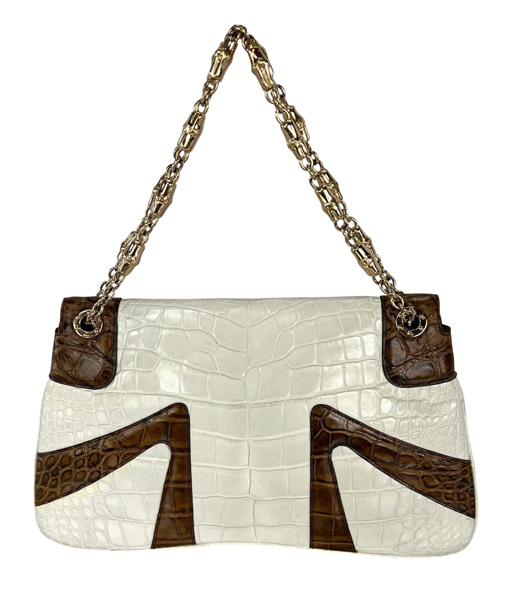 F/W 2004 Gucci by Tom Ford Genuine Crocodile White Two - Tone Dragon Shoulder Bag - RealList