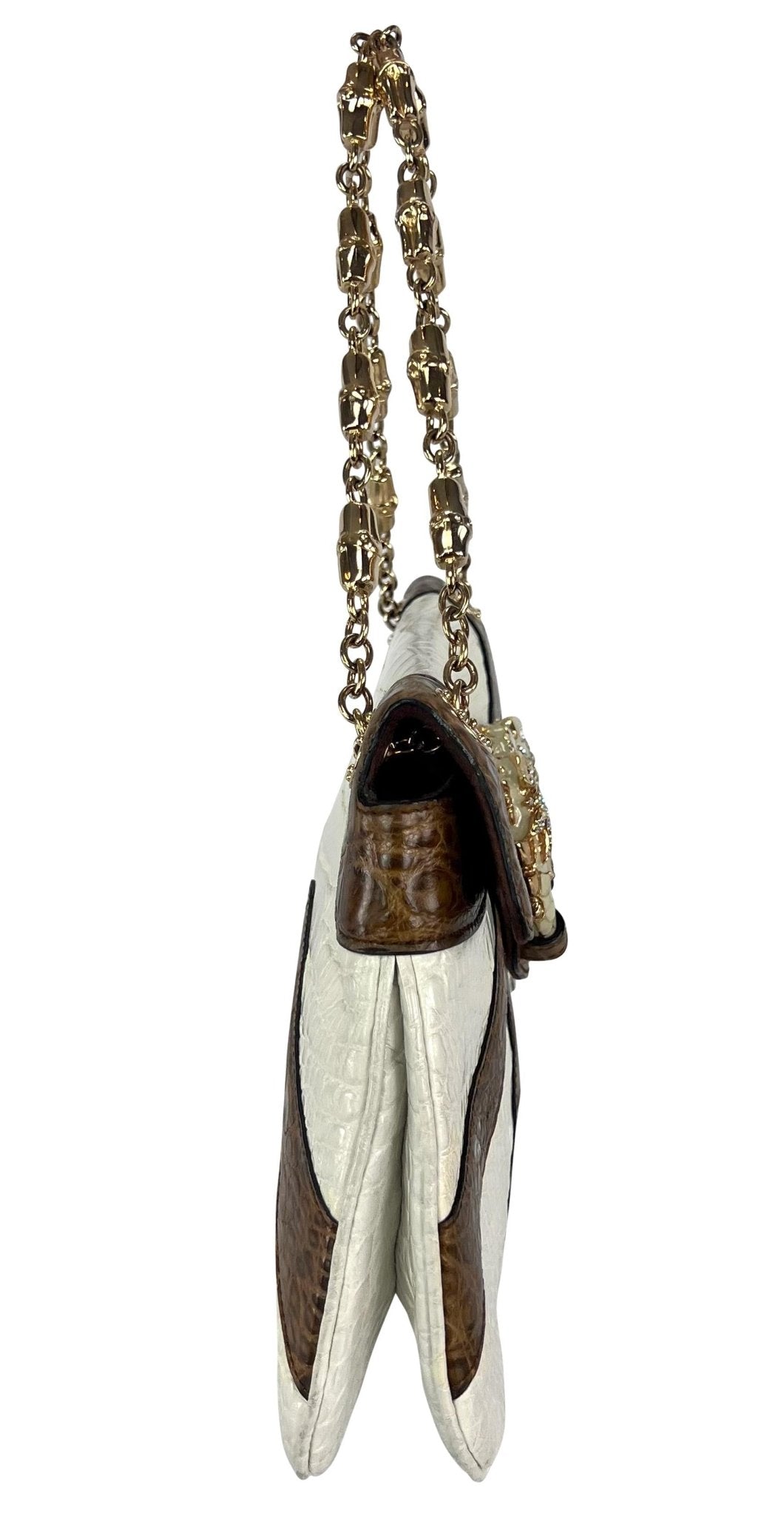 F/W 2004 Gucci by Tom Ford Genuine Crocodile White Two - Tone Dragon Shoulder Bag - RealList