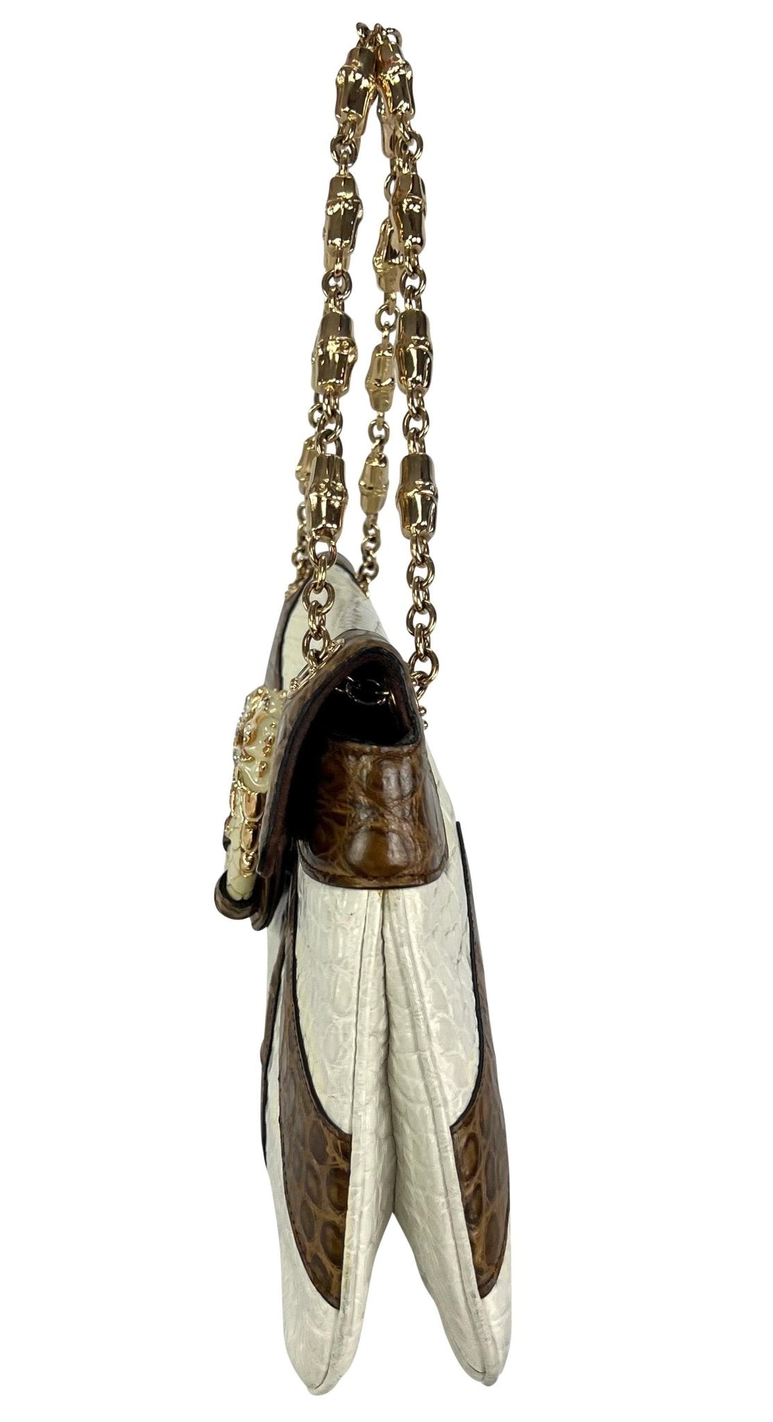 F/W 2004 Gucci by Tom Ford Genuine Crocodile White Two - Tone Dragon Shoulder Bag - RealList