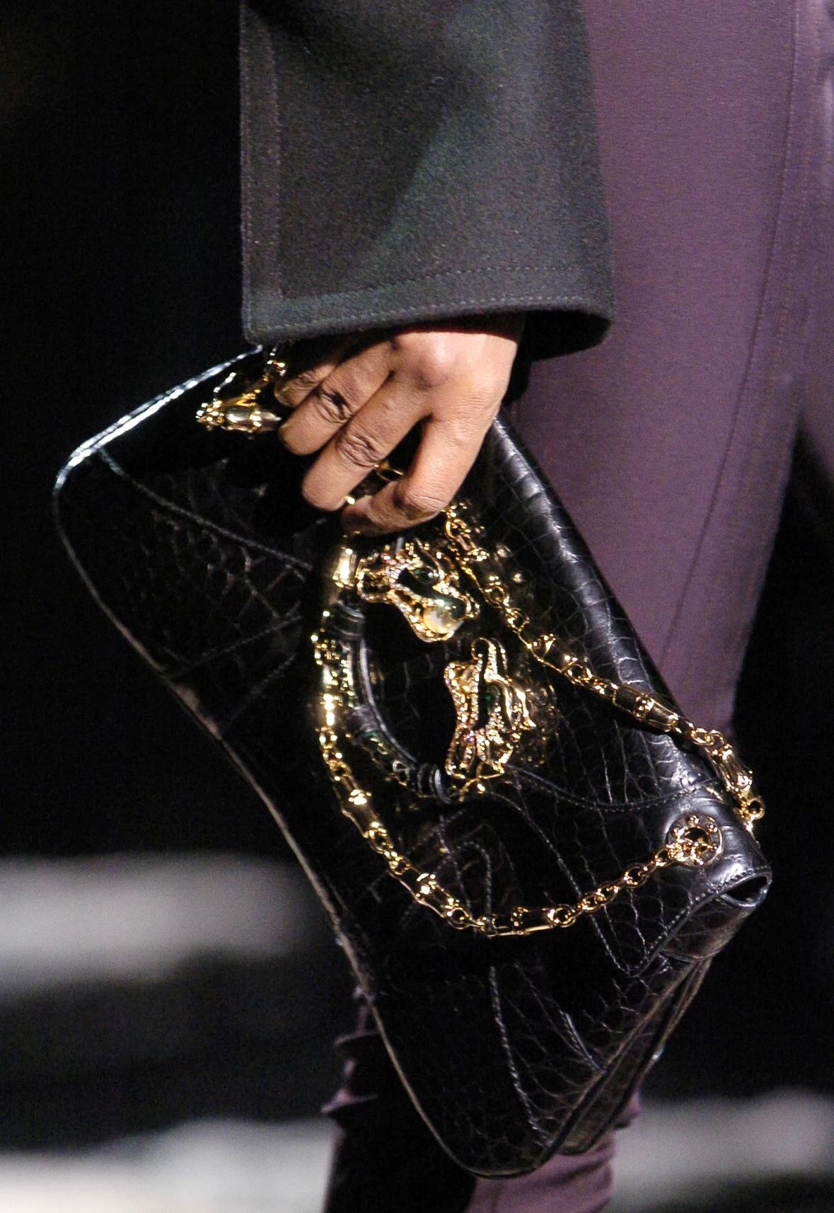 F/W 2004 Gucci by Tom Ford Genuine Crocodile White Two - Tone Dragon Shoulder Bag - RealList