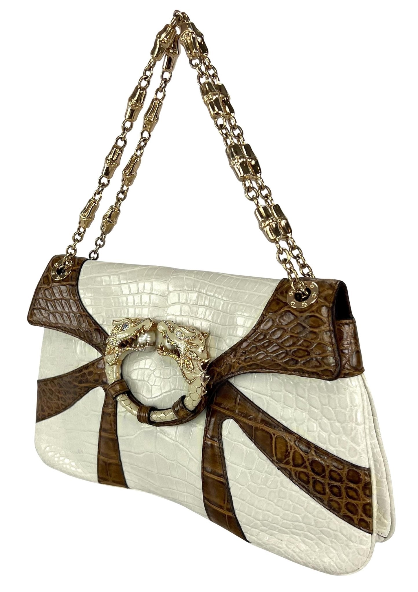 F/W 2004 Gucci by Tom Ford Genuine Crocodile White Two - Tone Dragon Shoulder Bag - RealList