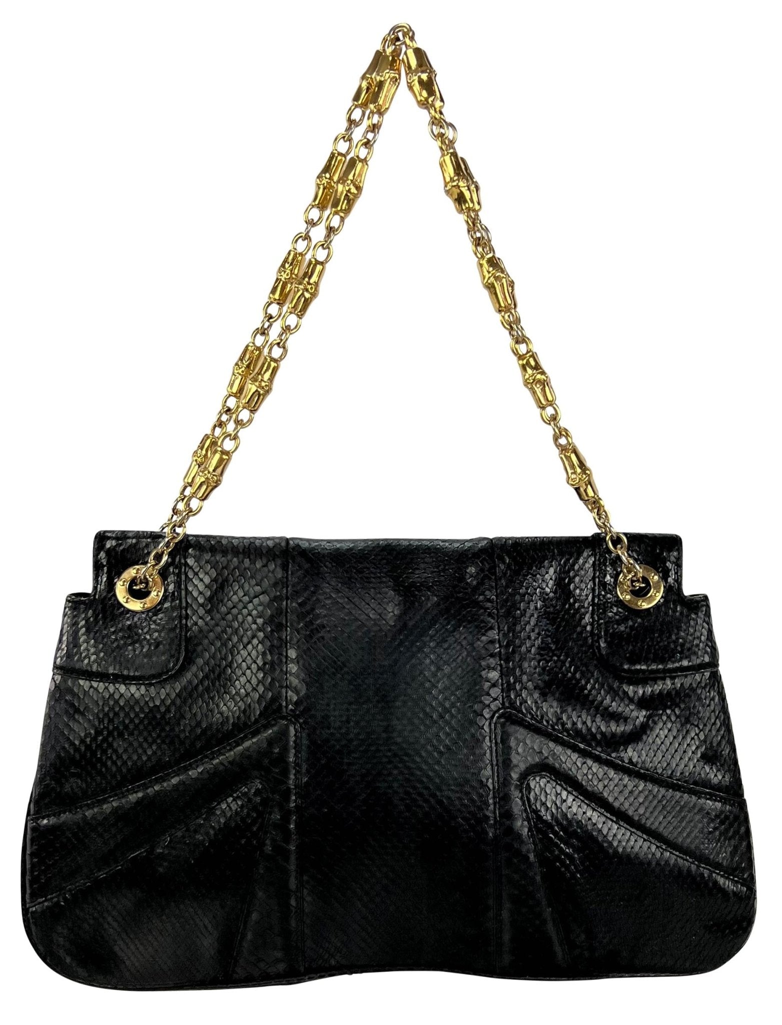 F/W 2004 Gucci by Tom Ford Genuine Python Rhinestone Dragon Black Flap Bag - RealList