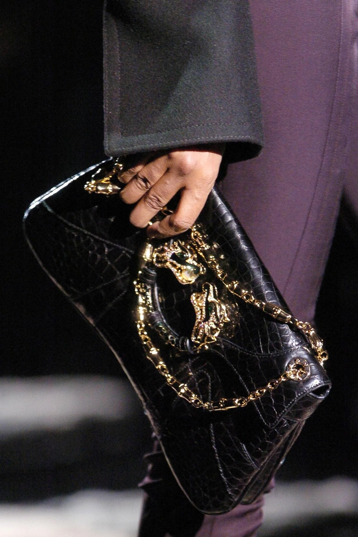 F/W 2004 Gucci by Tom Ford Genuine Python Rhinestone Dragon Black Flap Bag - RealList