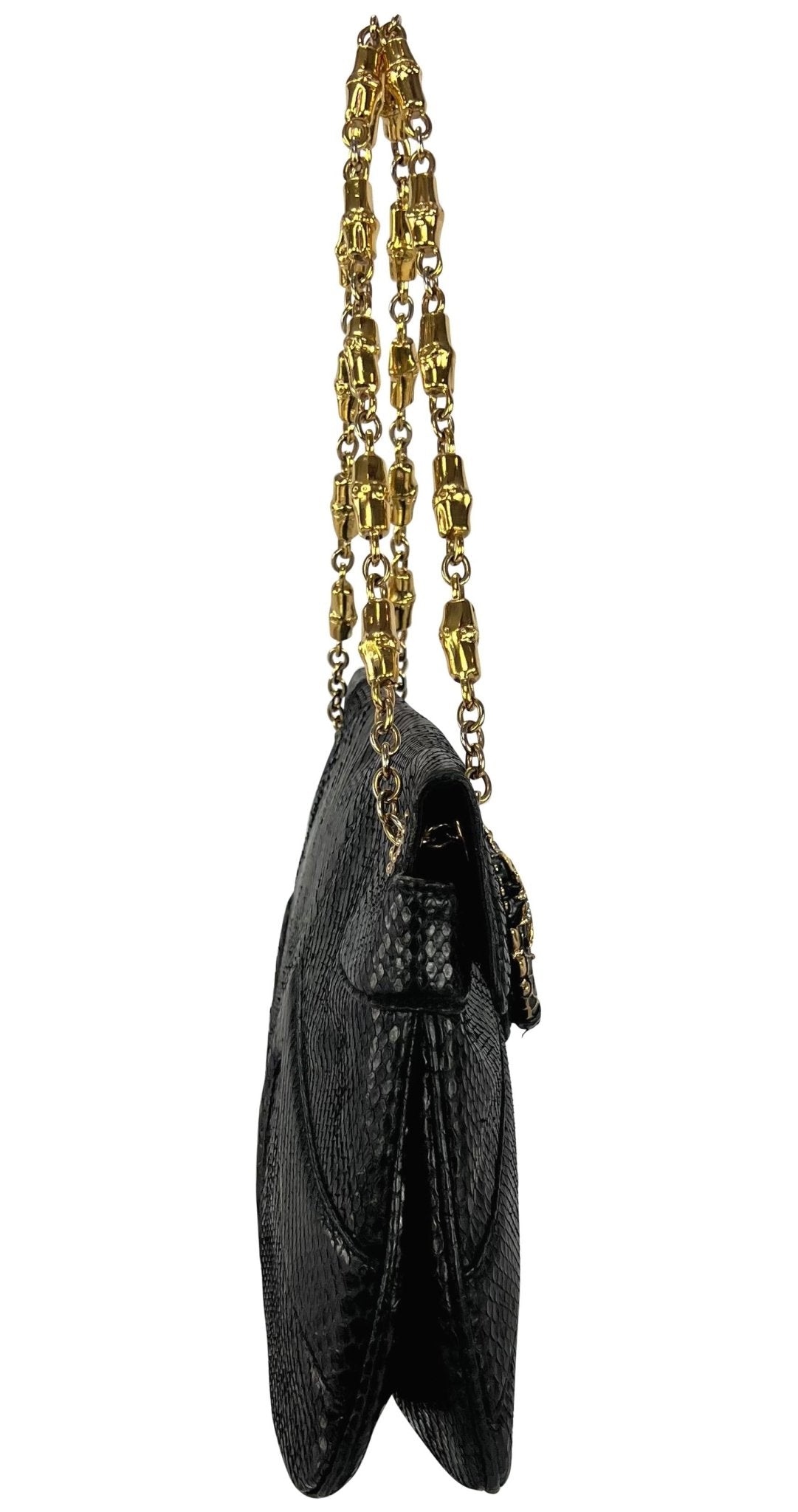 F/W 2004 Gucci by Tom Ford Genuine Python Rhinestone Dragon Black Flap Bag - RealList