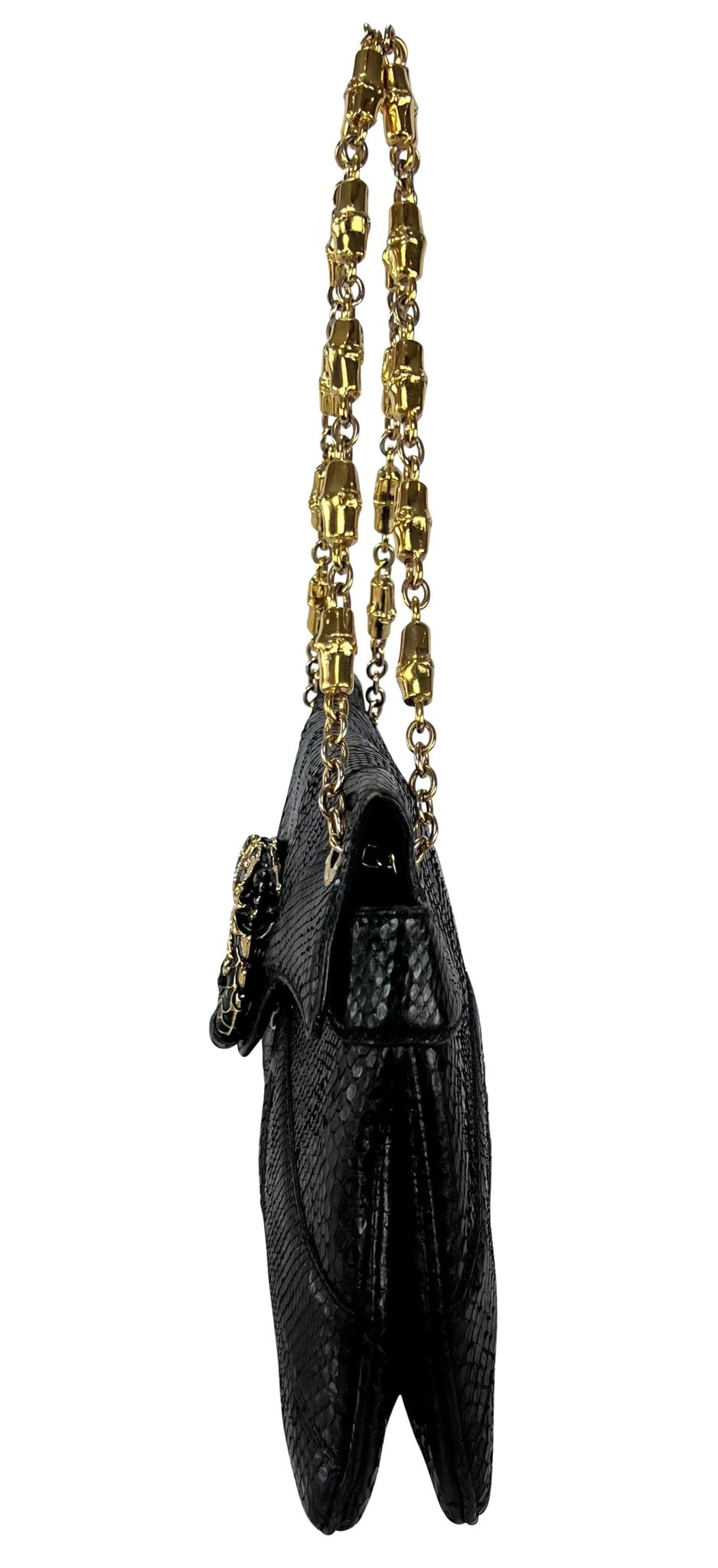 F/W 2004 Gucci by Tom Ford Genuine Python Rhinestone Dragon Black Flap Bag - RealList