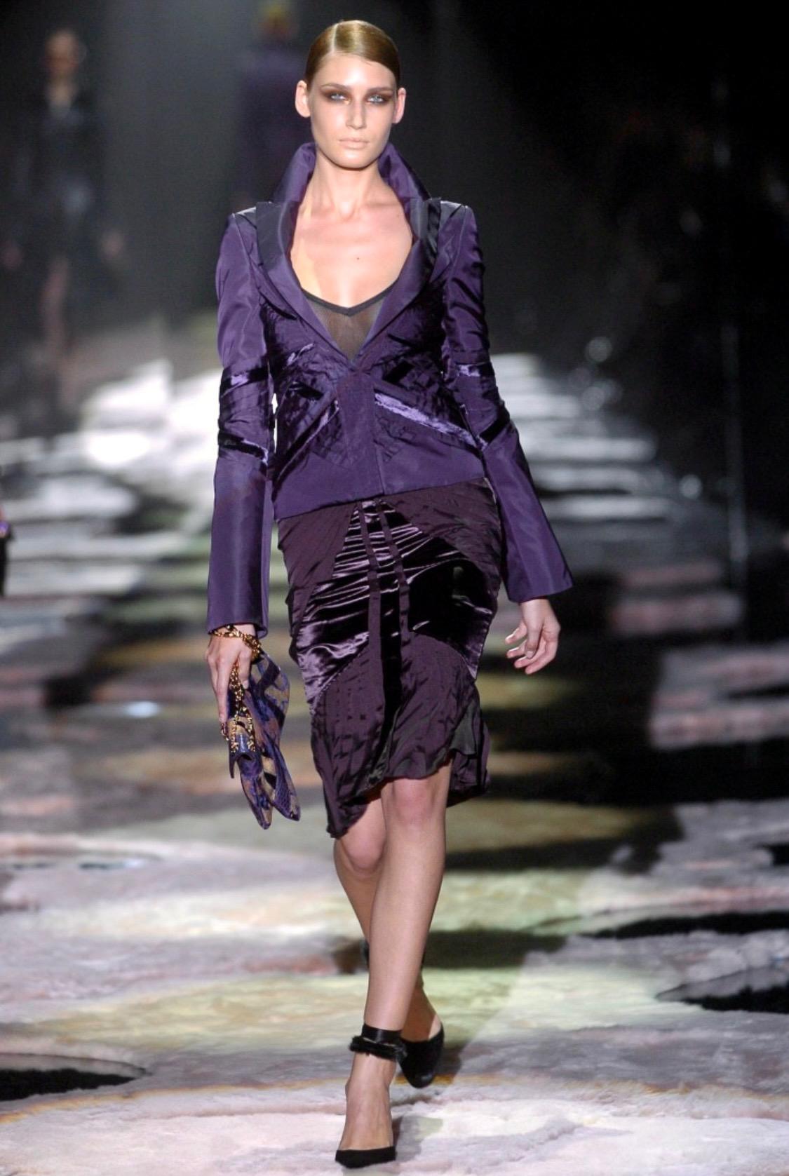 F/W 2004 Gucci by Tom Ford Purple Burgundy Velvet Silk Ribbon Runway Skirt Suit - RealList