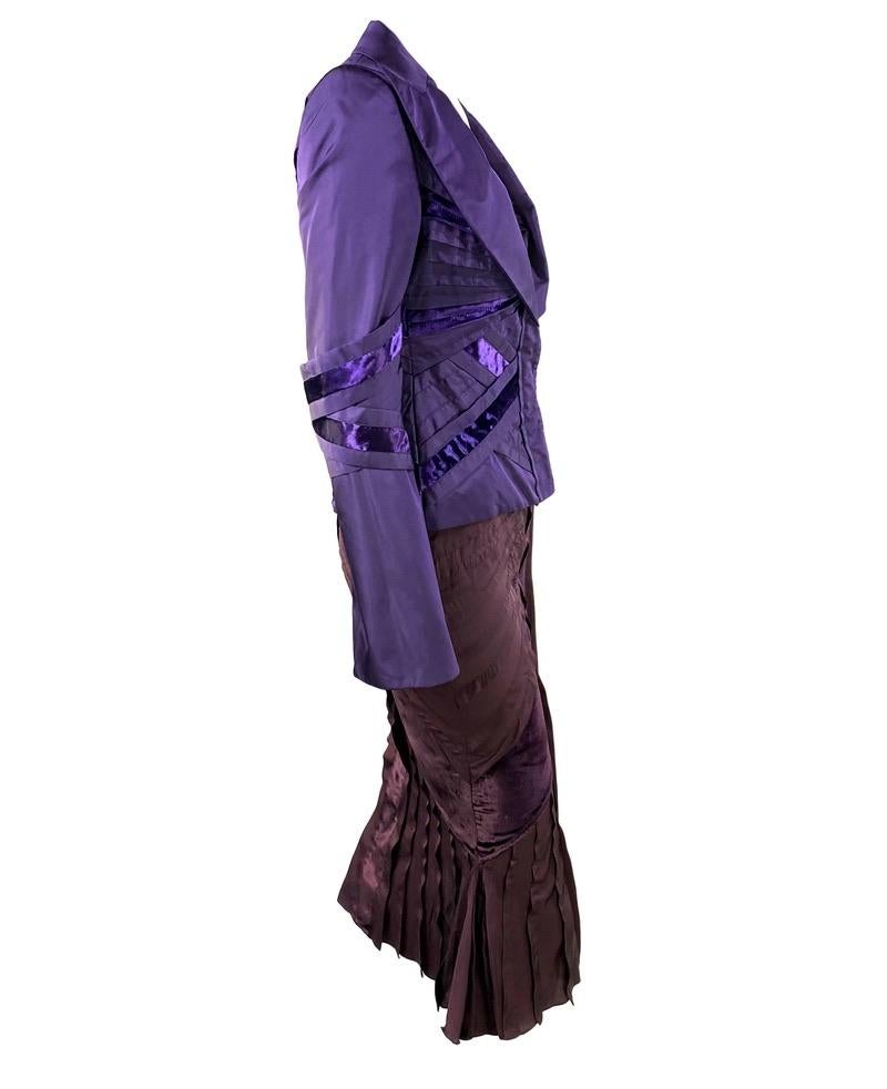 F/W 2004 Gucci by Tom Ford Purple Burgundy Velvet Silk Ribbon Runway Skirt Suit - RealList