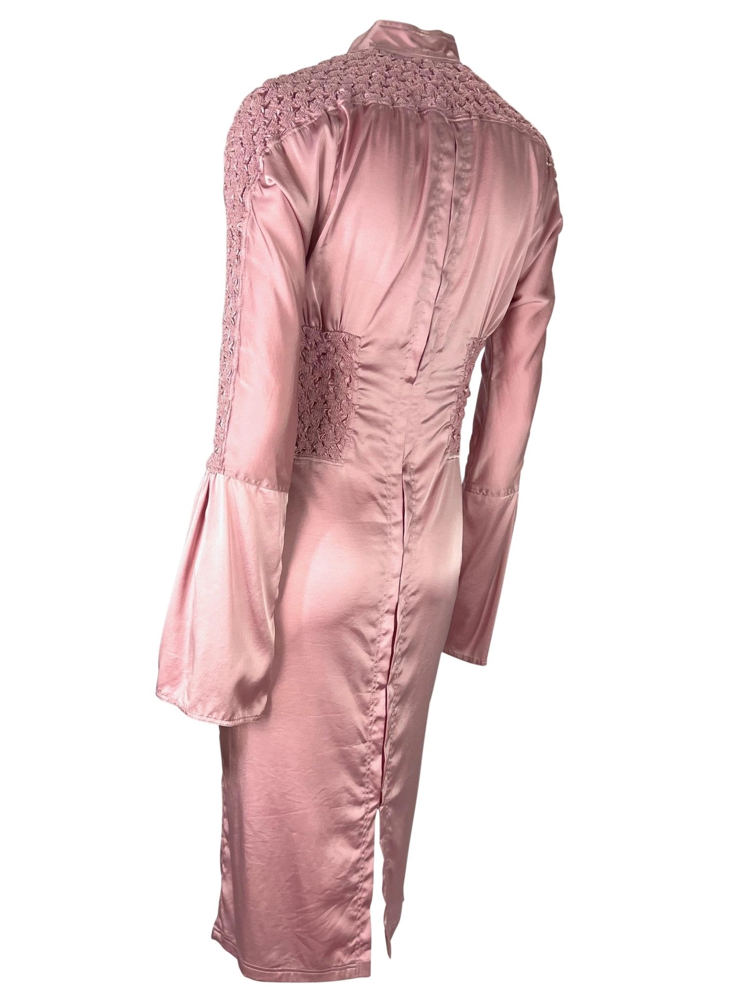 F/W 2004 Gucci by Tom Ford Ruched Pink Satin Rhinestone Brooch Dress - RealList