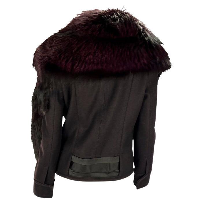 F/W 2004 Gucci by Tom Ford Runway Purple Fox Fur Collar Wool Jacket - RealList