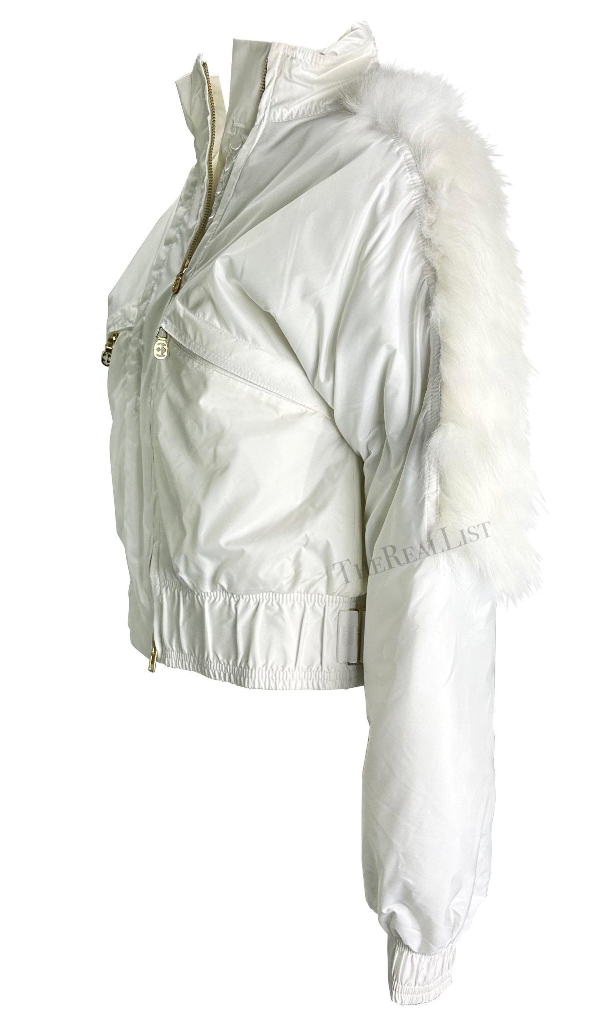 F/W 2004 Gucci by Tom Ford White Logo Down Fur Trim Hooded Puffer Jacket - RealList