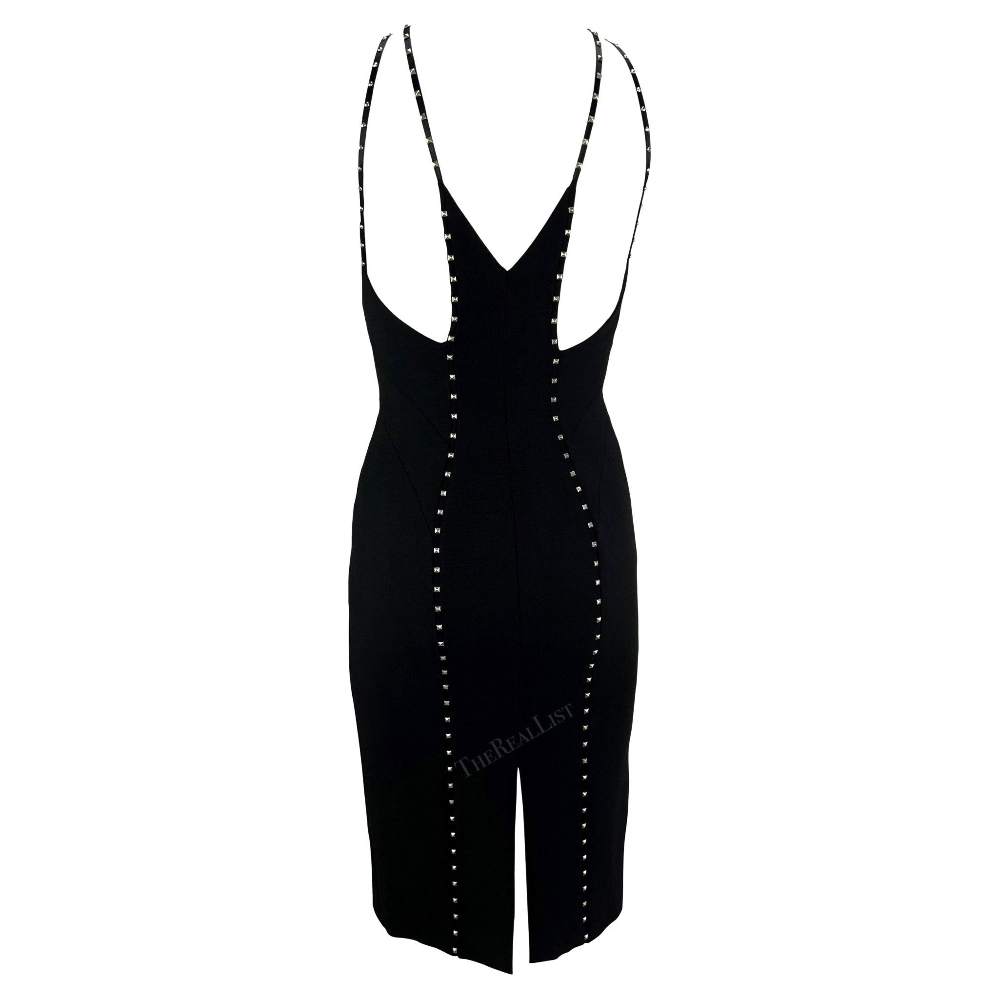 F/W 2004 Versace by Donatella Black Studded Plunging Runway Mini Dress - RealList