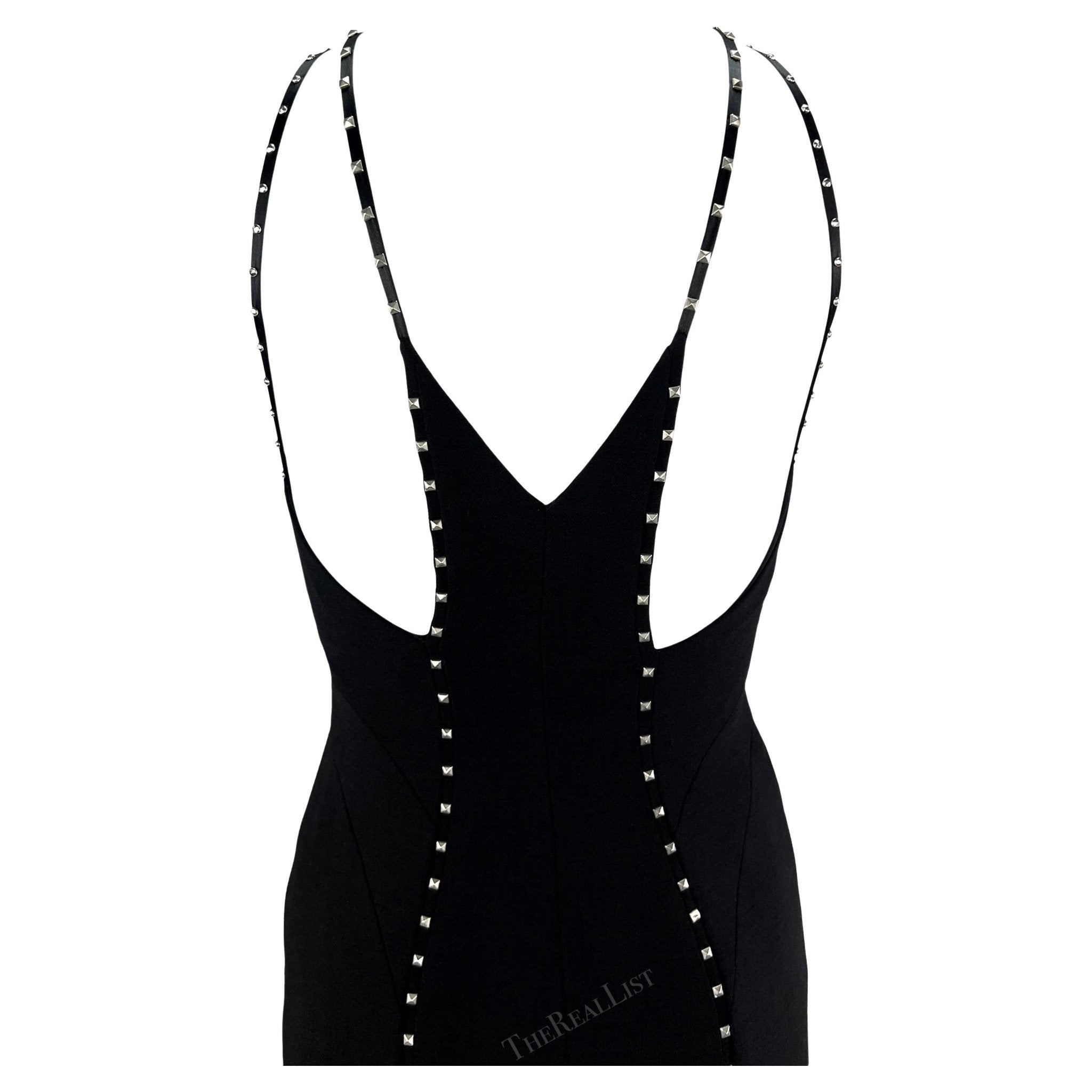 F/W 2004 Versace by Donatella Black Studded Plunging Runway Mini Dress - RealList