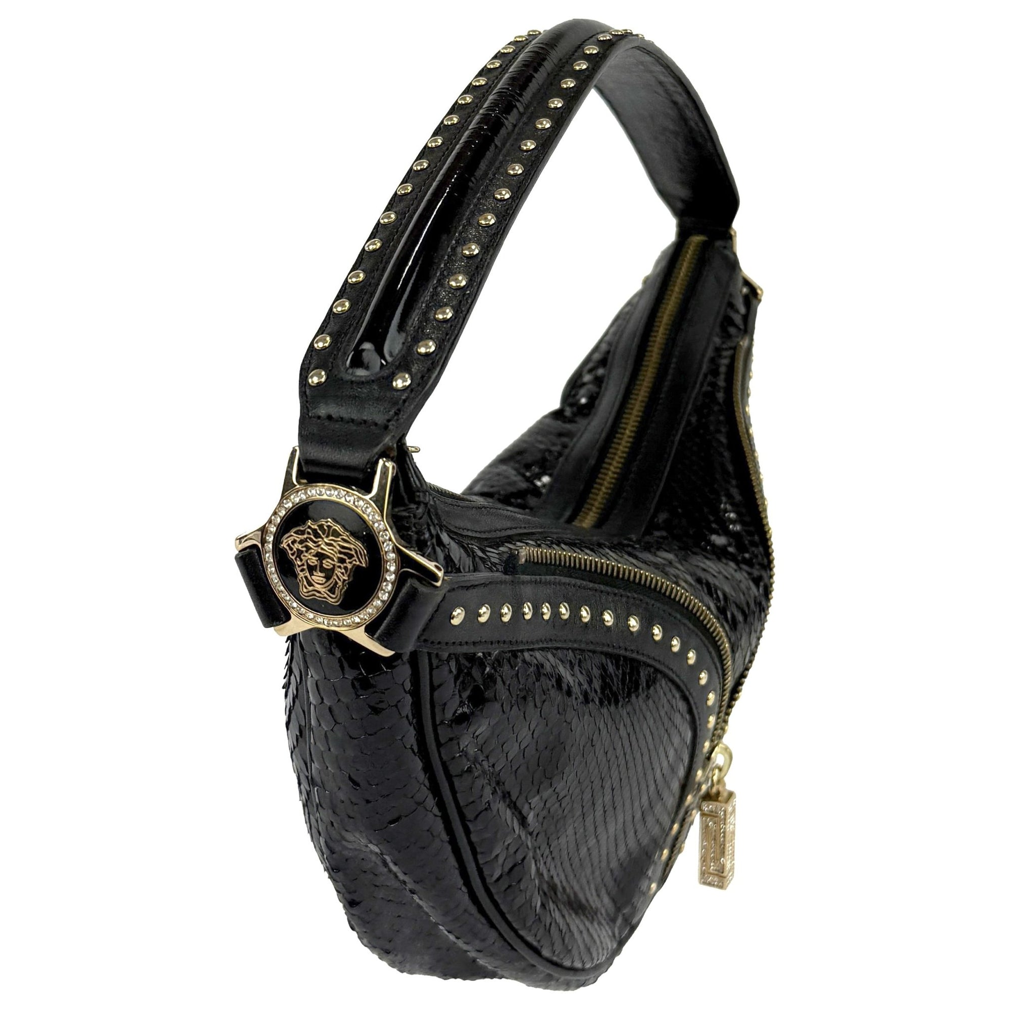 F/W 2004 Versace by Donatella Genuine Snakeskin Gold Zip Small Shoulder Bag - RealList