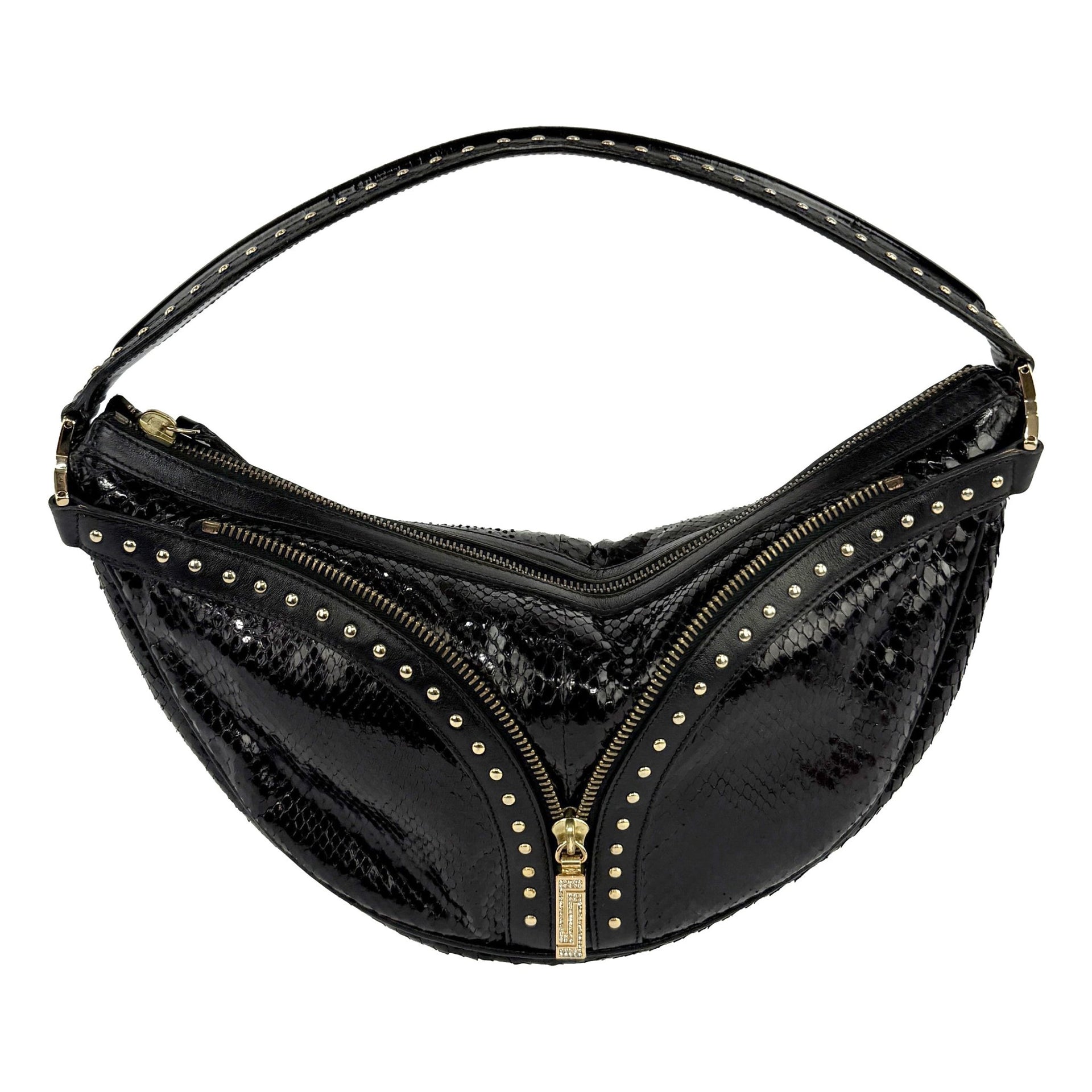 F/W 2004 Versace by Donatella Genuine Snakeskin Gold Zip Small Shoulder Bag - RealList