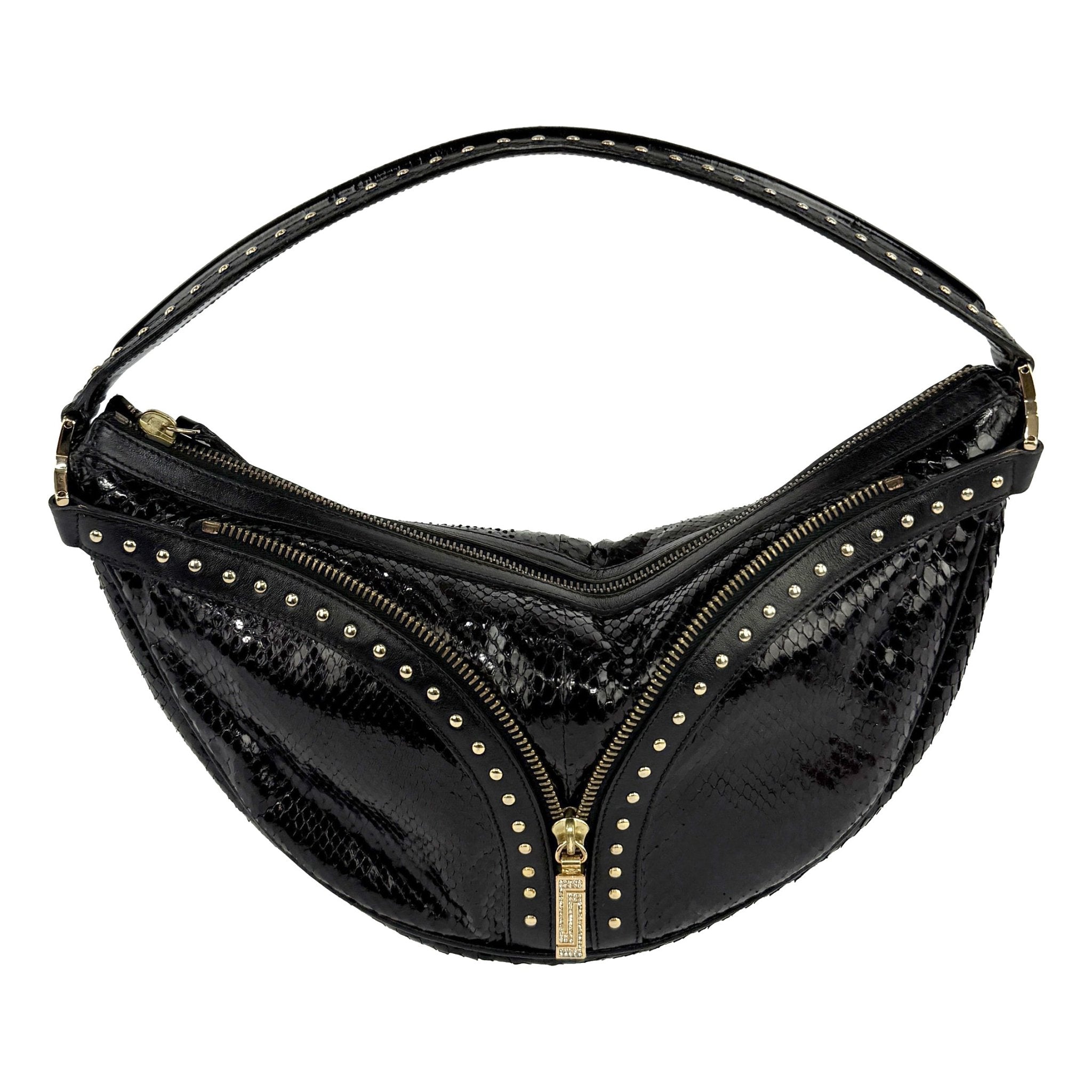 F/W 2004 Versace by Donatella Genuine Snakeskin Gold Zip Small Shoulder Bag - RealList