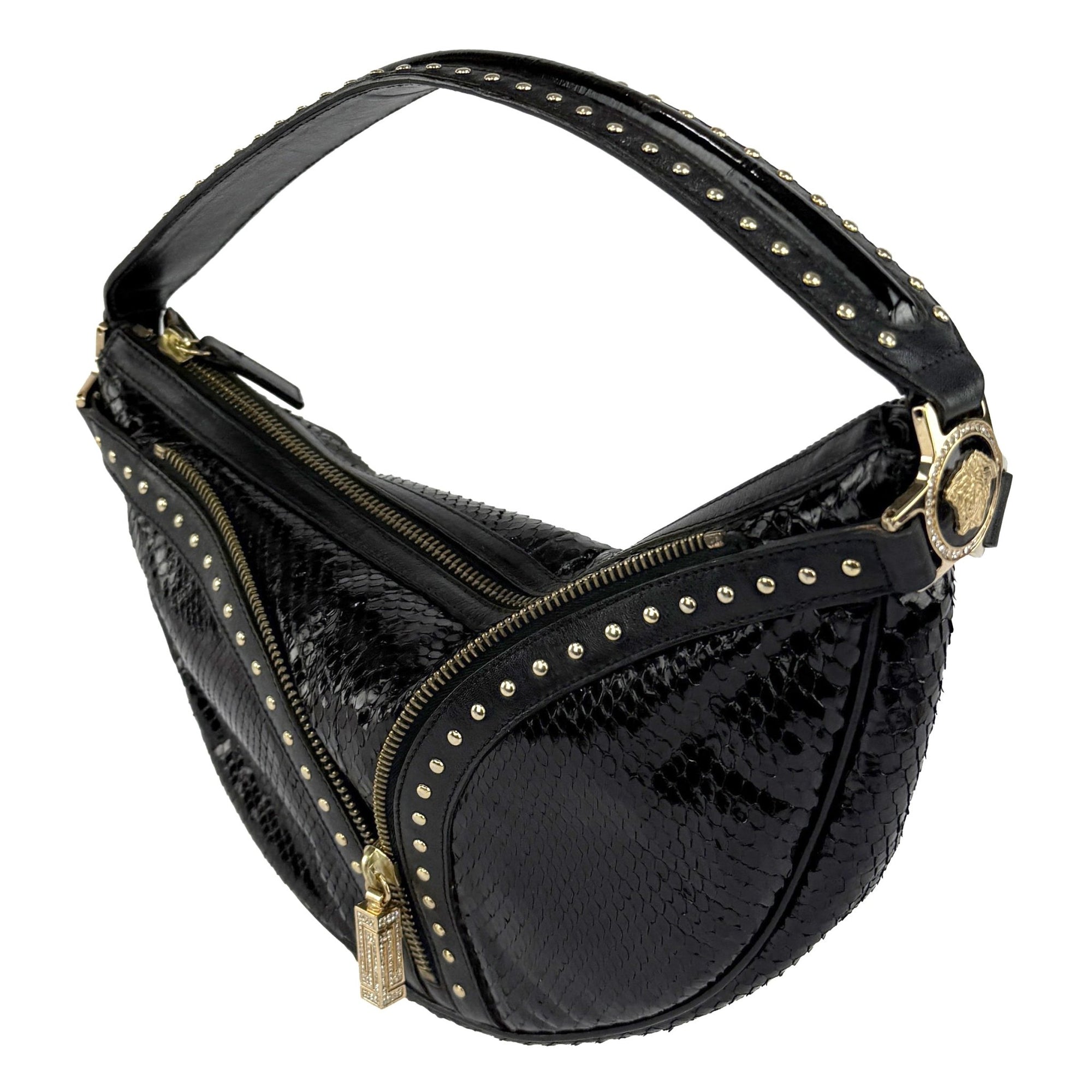 F/W 2004 Versace by Donatella Genuine Snakeskin Gold Zip Small Shoulder Bag - RealList