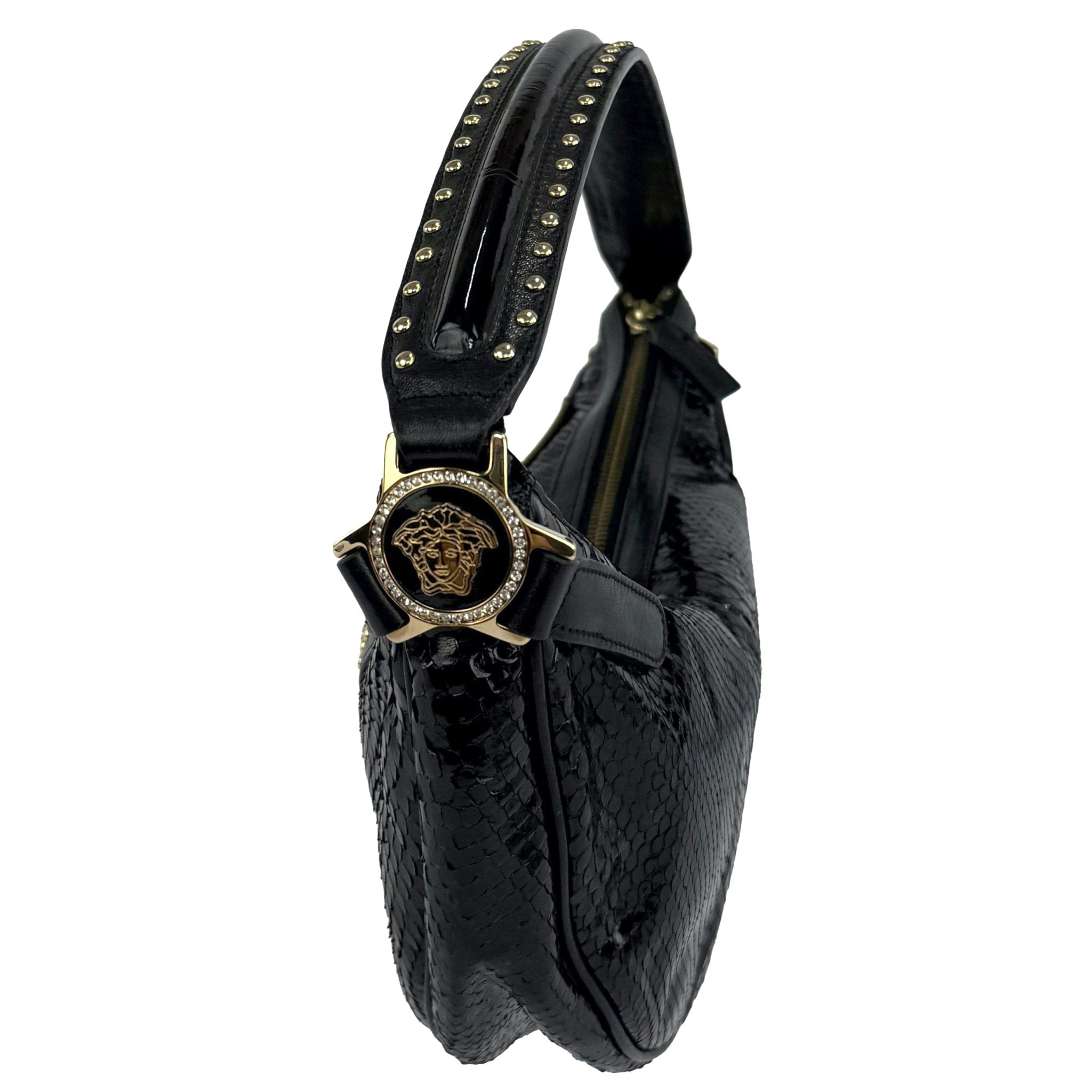 F/W 2004 Versace by Donatella Genuine Snakeskin Gold Zip Small Shoulder Bag - RealList