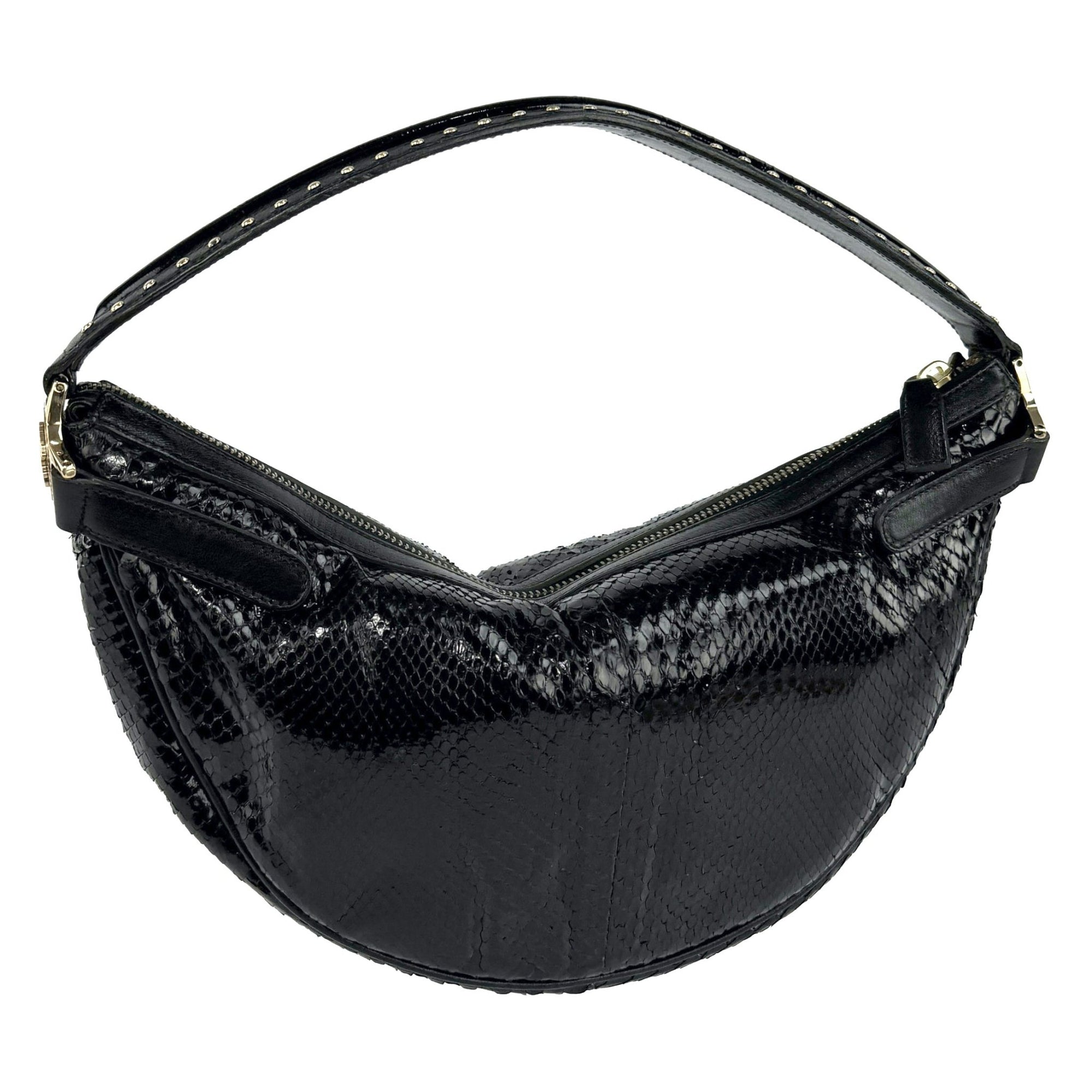 F/W 2004 Versace by Donatella Genuine Snakeskin Gold Zip Small Shoulder Bag - RealList