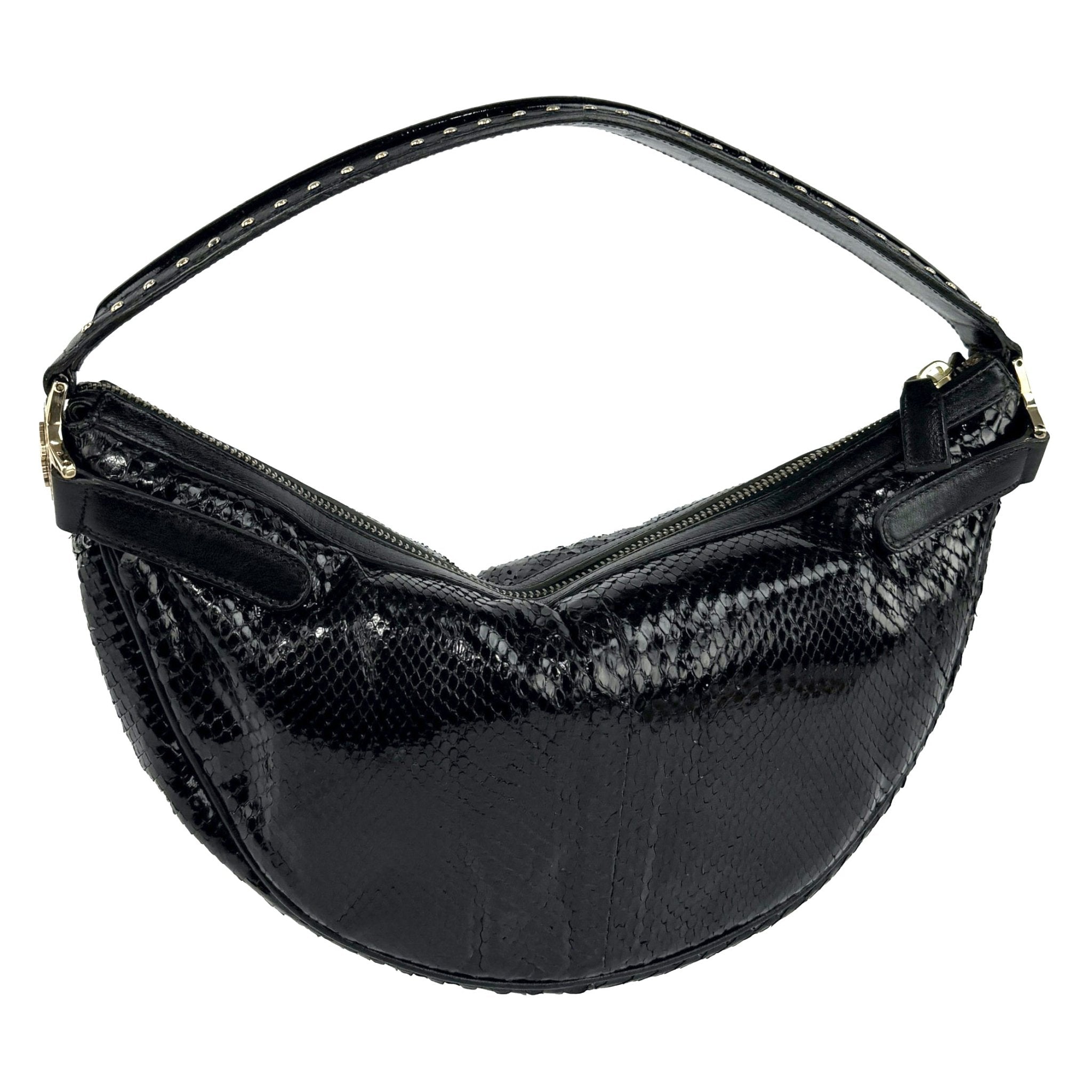 F/W 2004 Versace by Donatella Genuine Snakeskin Gold Zip Small Shoulder Bag - RealList