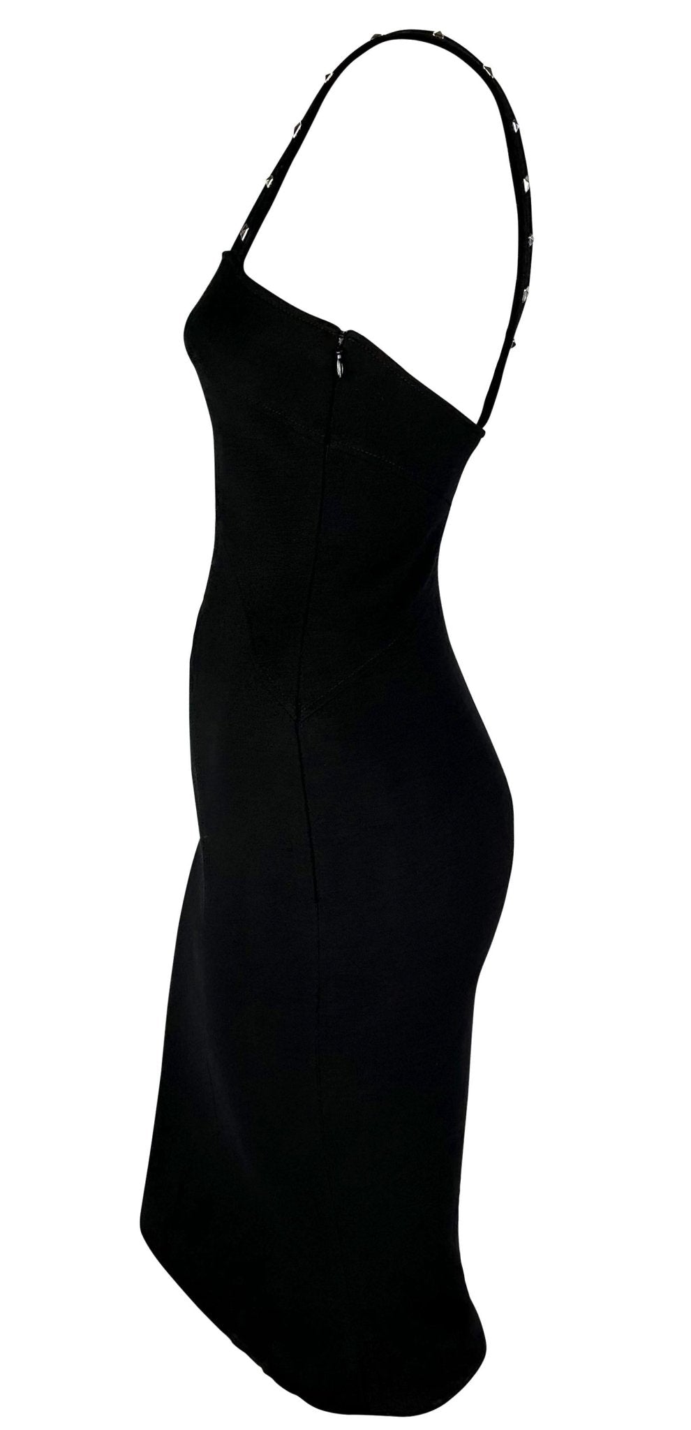 F/W 2004 Versace by Donatella Runway Studded Black Cutout Bodycon Buckle Dress - RealList