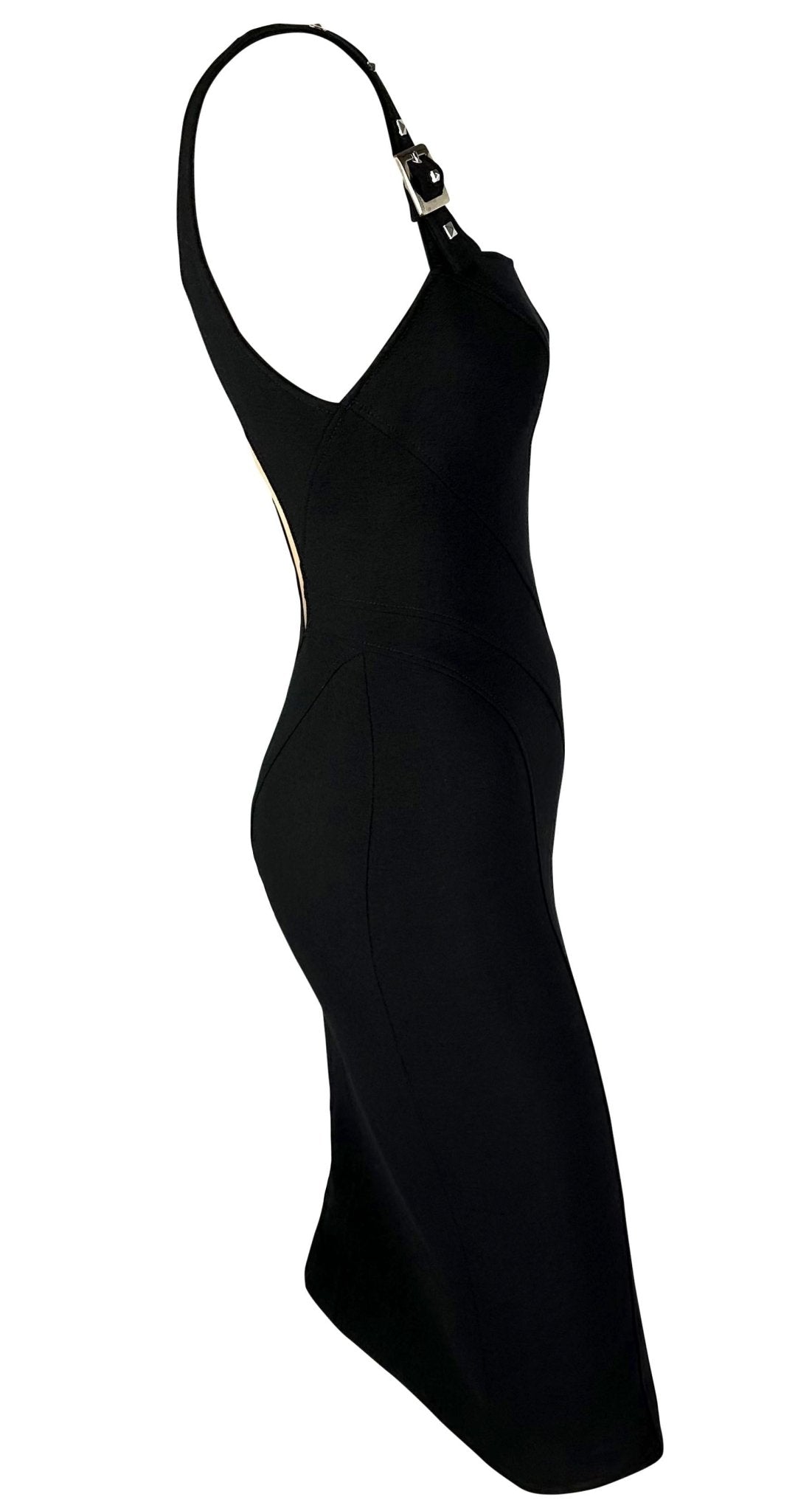 F/W 2004 Versace by Donatella Runway Studded Black Cutout Bodycon Buckle Dress - RealList
